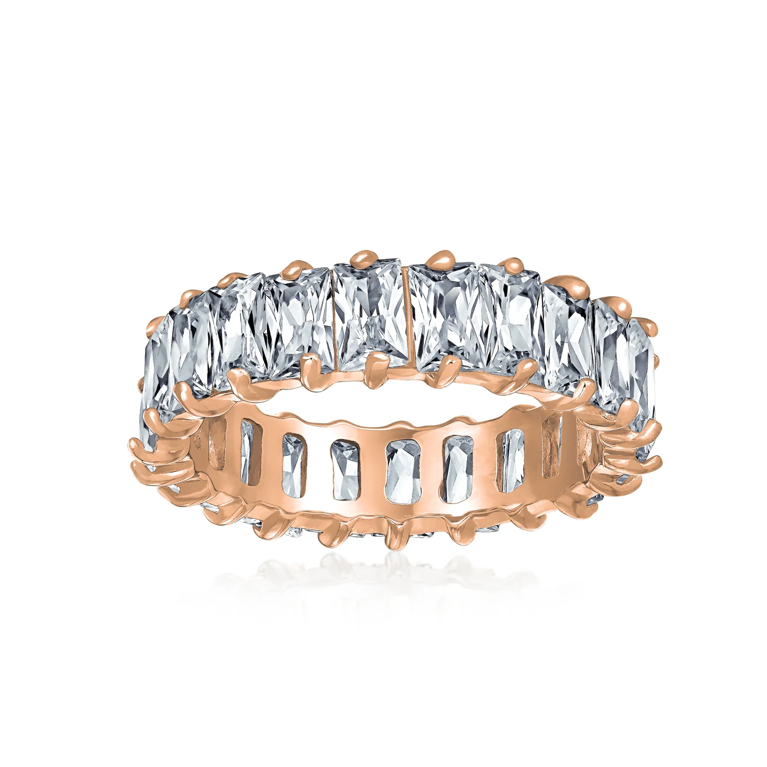 Art Deco Style CZ Cubic Zirconia Baguette Eternity Band Ring Sterling Silver - Image 10