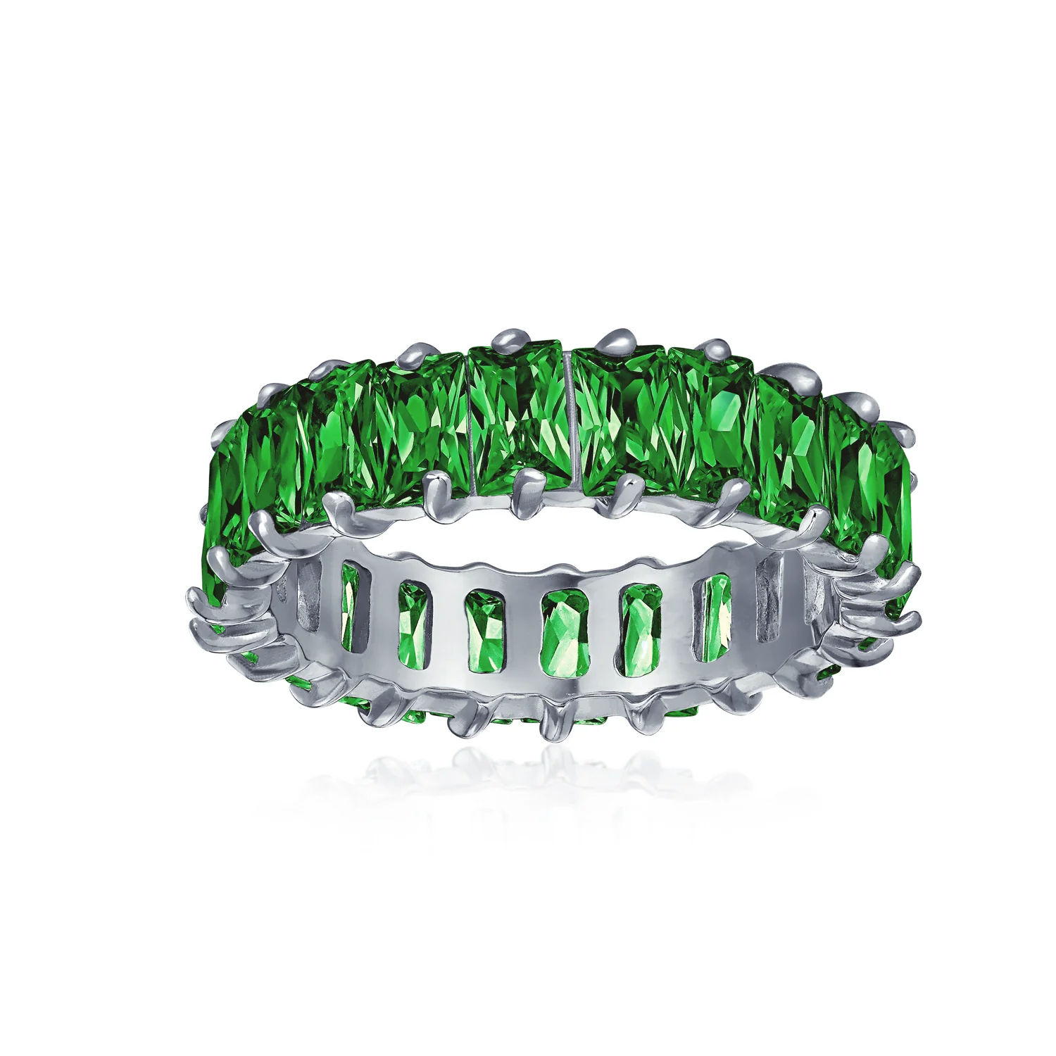 Art Deco Style CZ Cubic Zirconia Baguette Eternity Band Ring Sterling Silver - Image 11