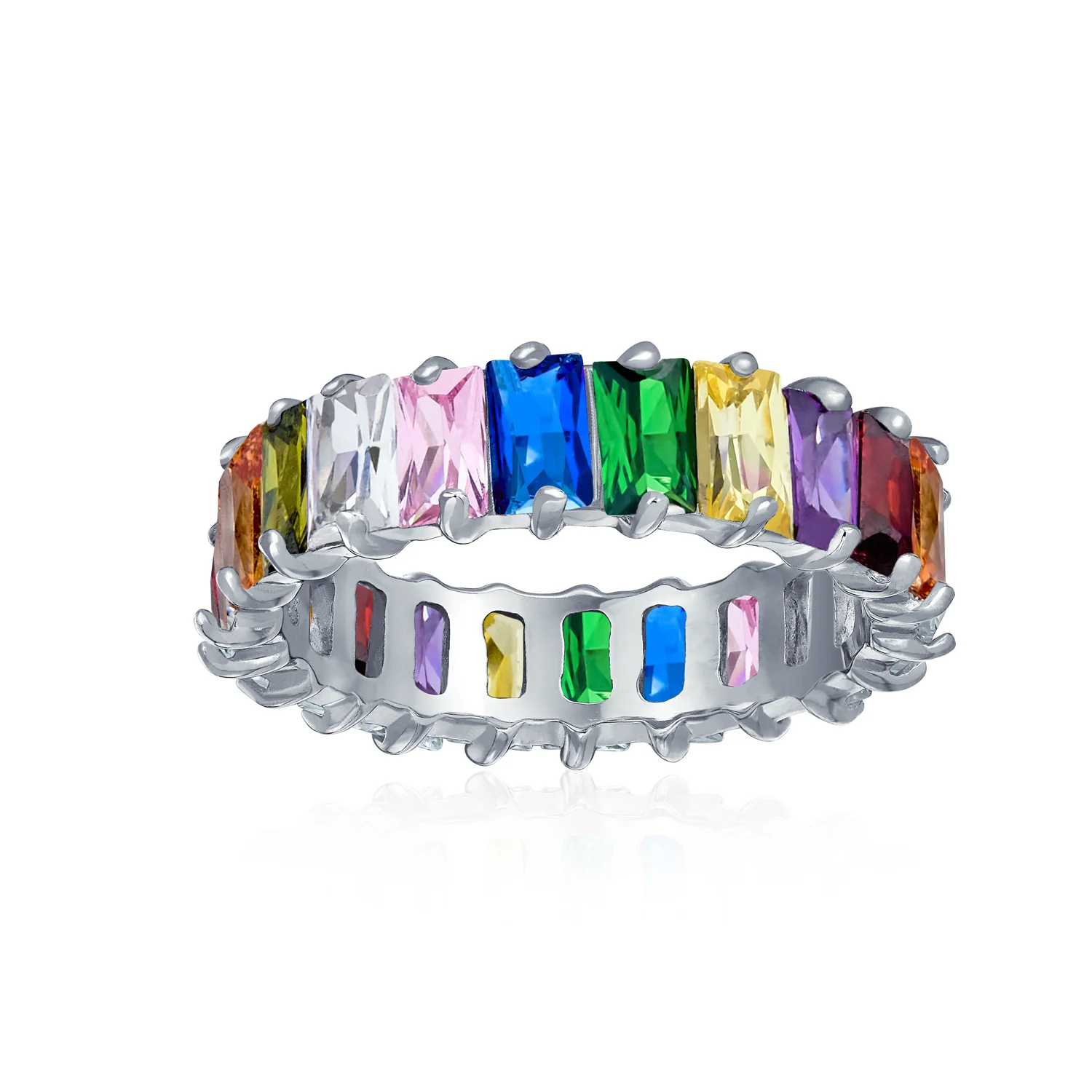 Art Deco Style CZ Cubic Zirconia Baguette Eternity Band Ring Sterling Silver - Image 12
