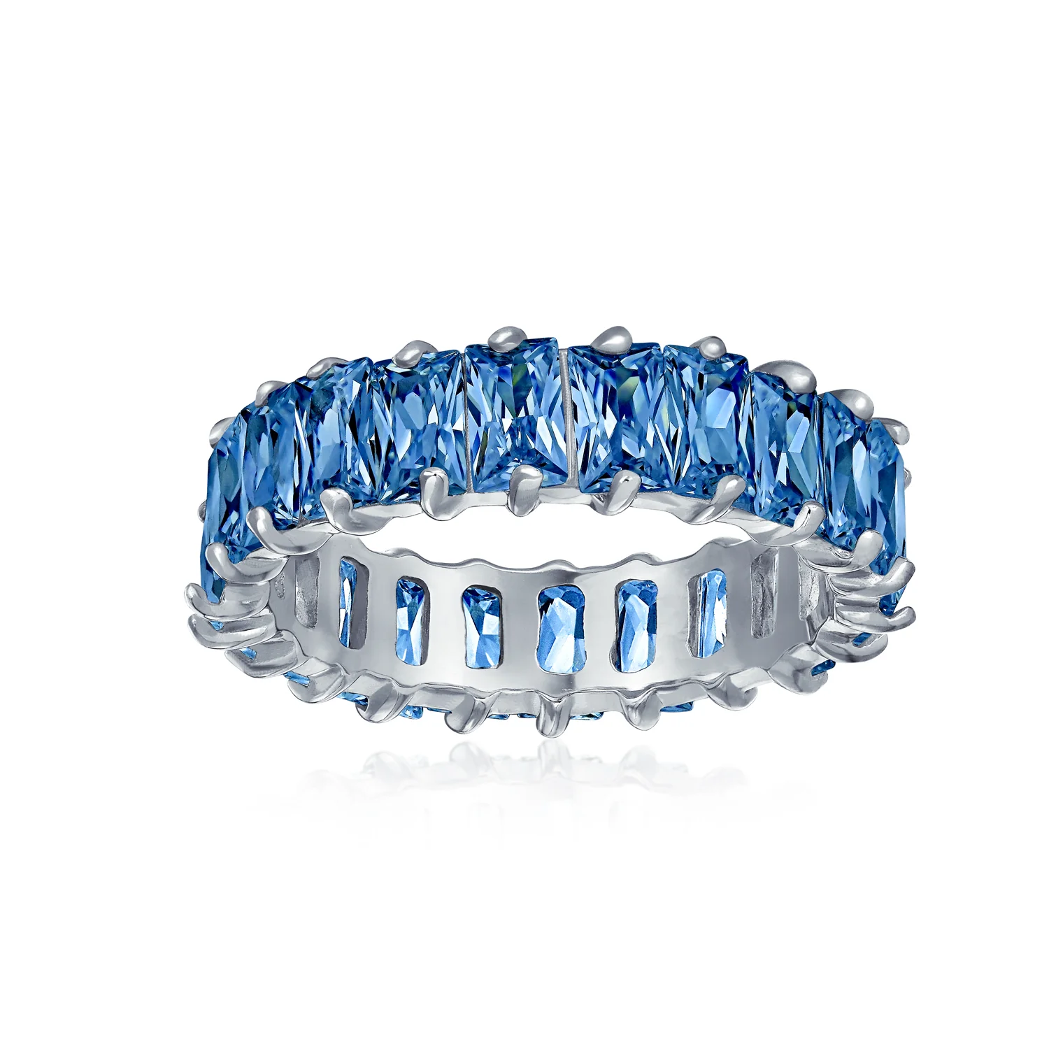 Art Deco Style CZ Cubic Zirconia Baguette Eternity Band Ring Sterling Silver - Image 13
