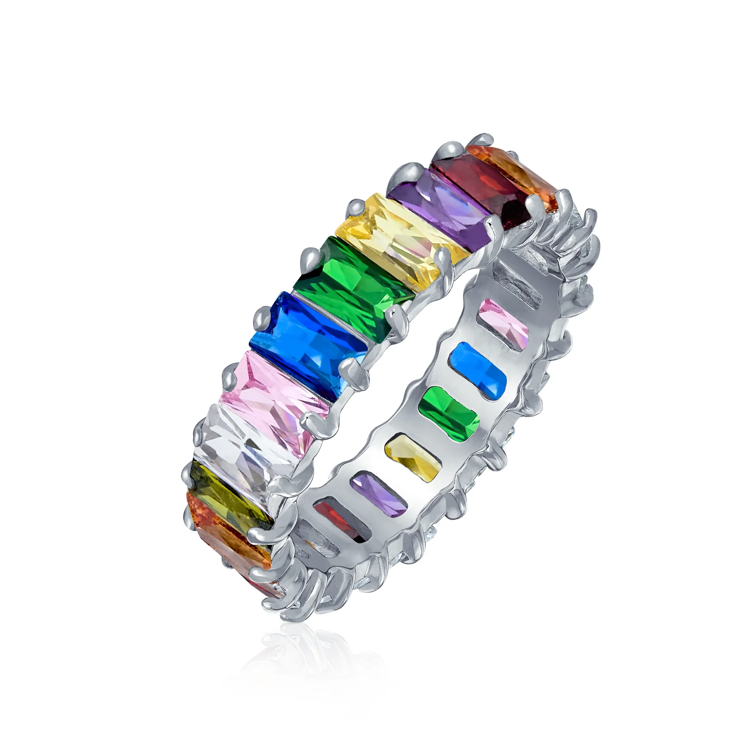Art Deco Style CZ Cubic Zirconia Baguette Eternity Band Ring Sterling Silver - Image 5