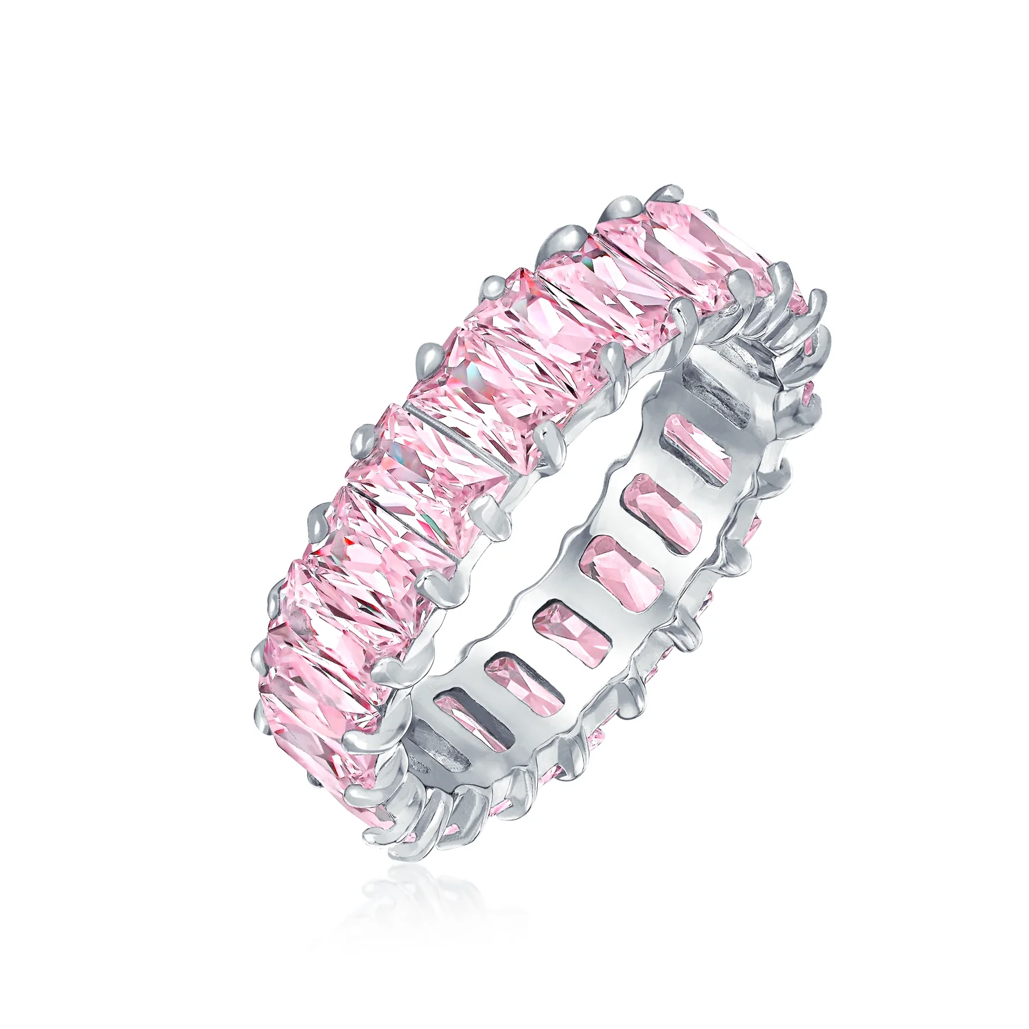 Art Deco Style CZ Cubic Zirconia Baguette Eternity Band Ring Sterling Silver - Image 7
