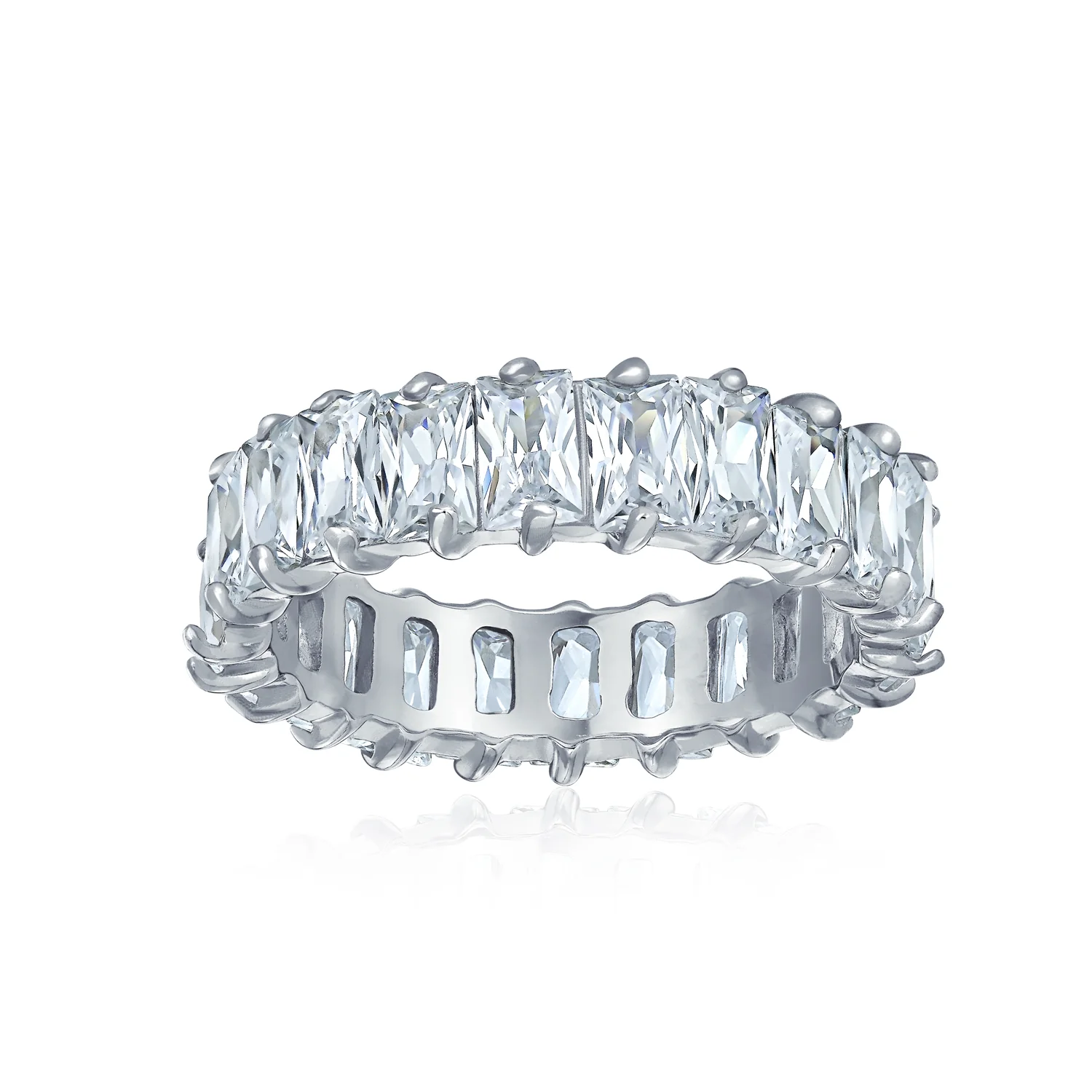 Art Deco Style CZ Cubic Zirconia Baguette Eternity Band Ring Sterling Silver - Image 8