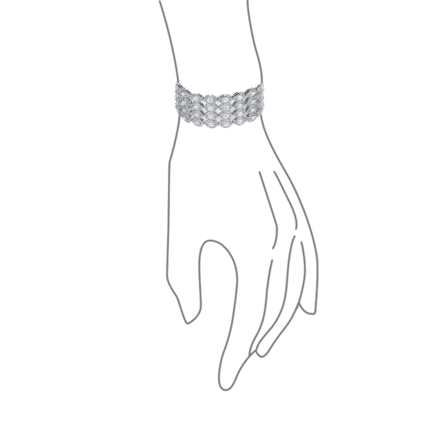 Art Deco CZ Marquise 4 Row Wide Tennis Bracelet Silver - Image 3