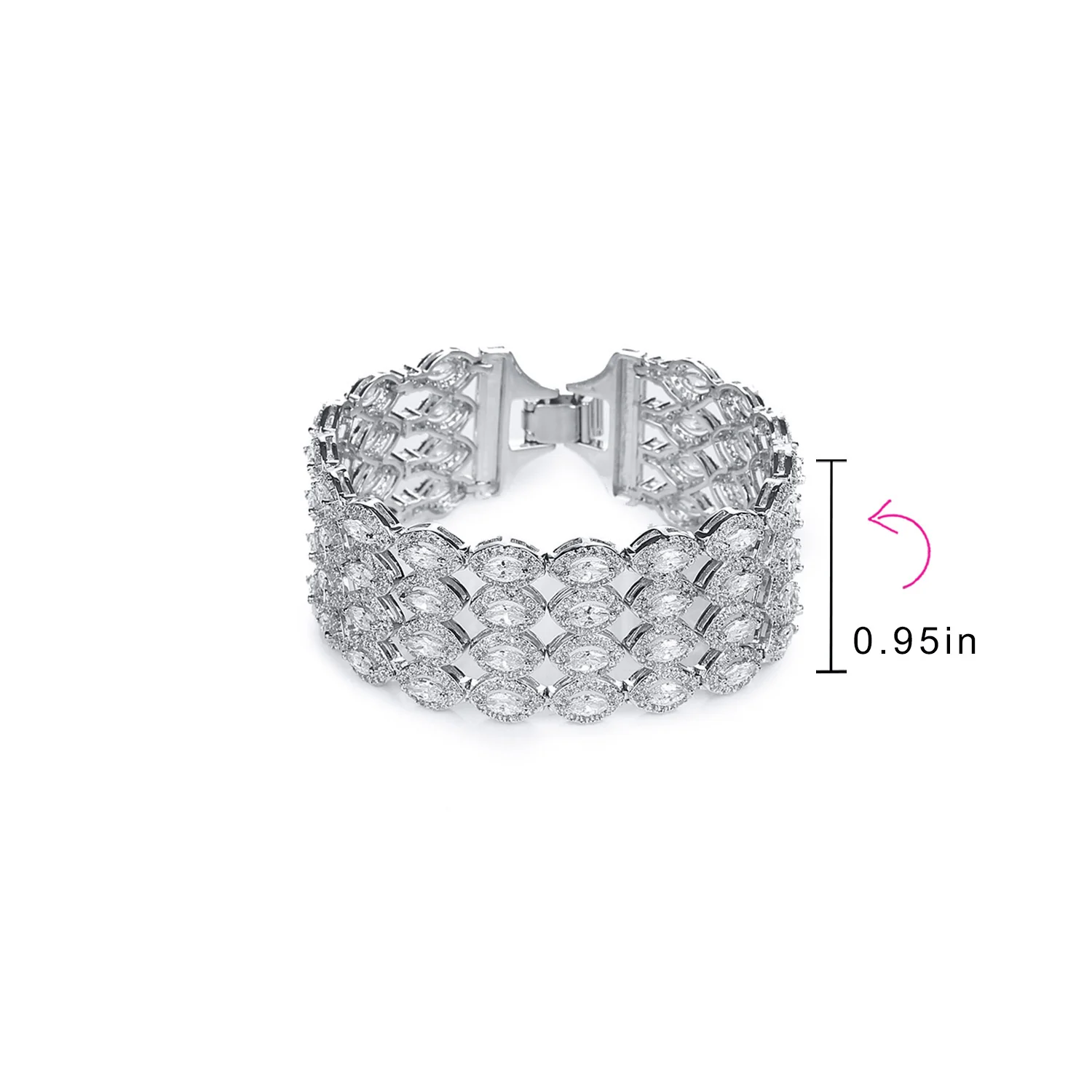 Art Deco CZ Marquise 4 Row Wide Tennis Bracelet Silver - Image 4