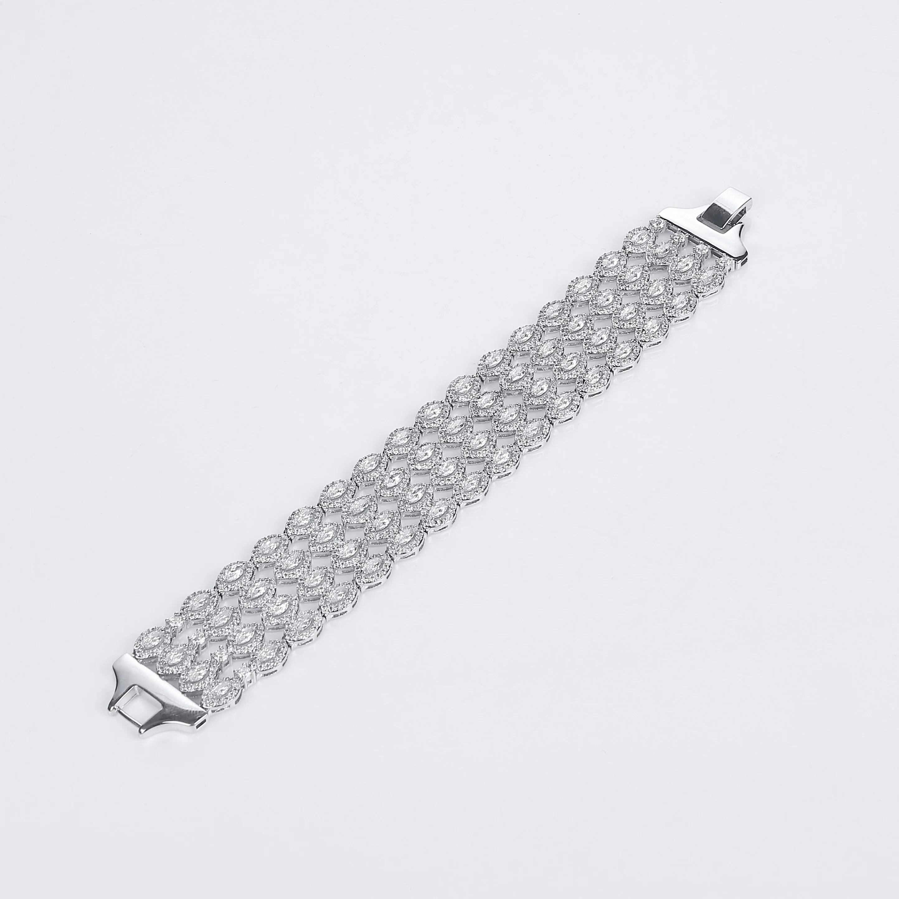 Art Deco CZ Marquise 4 Row Wide Tennis Bracelet Silver - Image 5