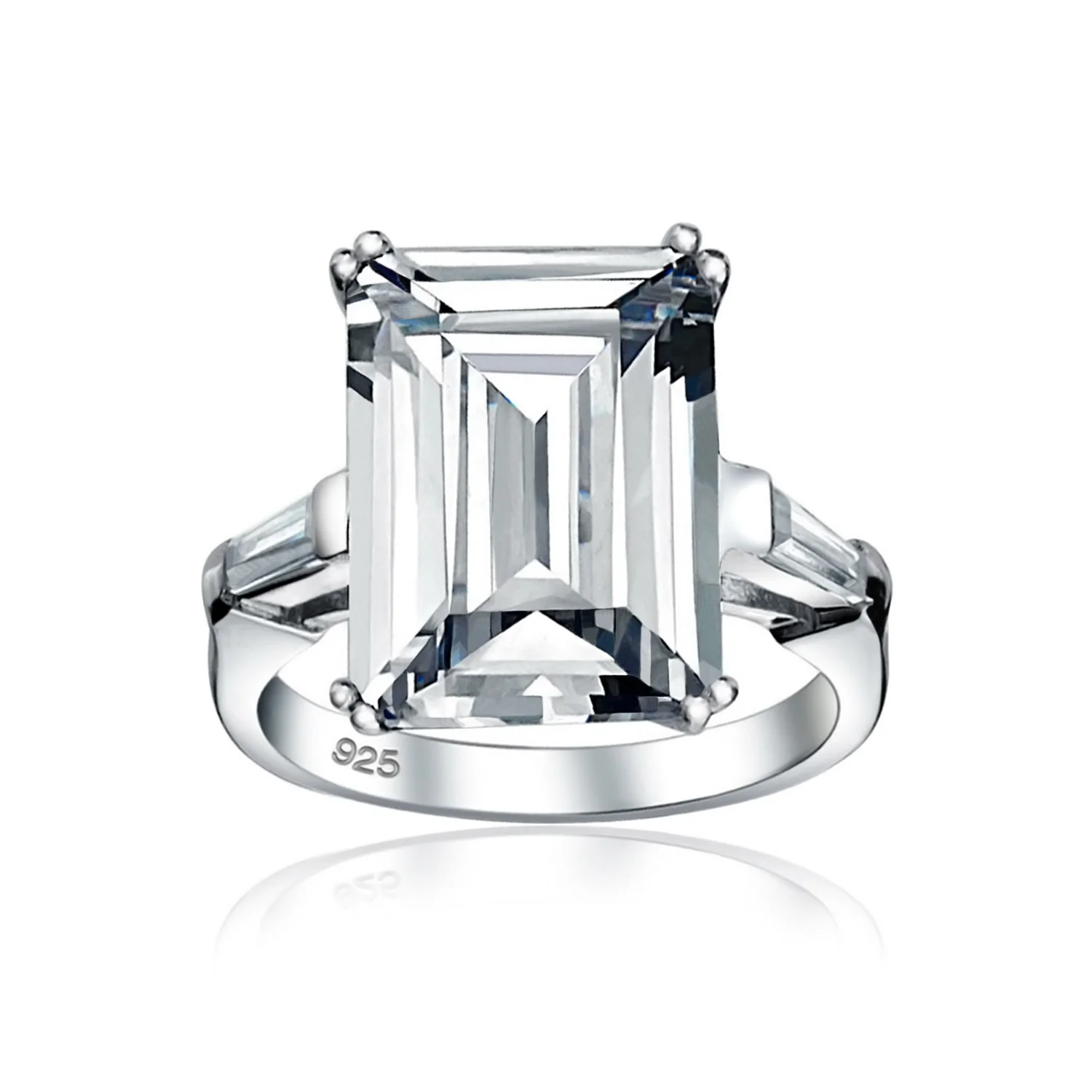10CT Solitaire Emerald-Cut CZ Cubic Zirconia Statement Engagement Ring Gold Plated Sterling Silver