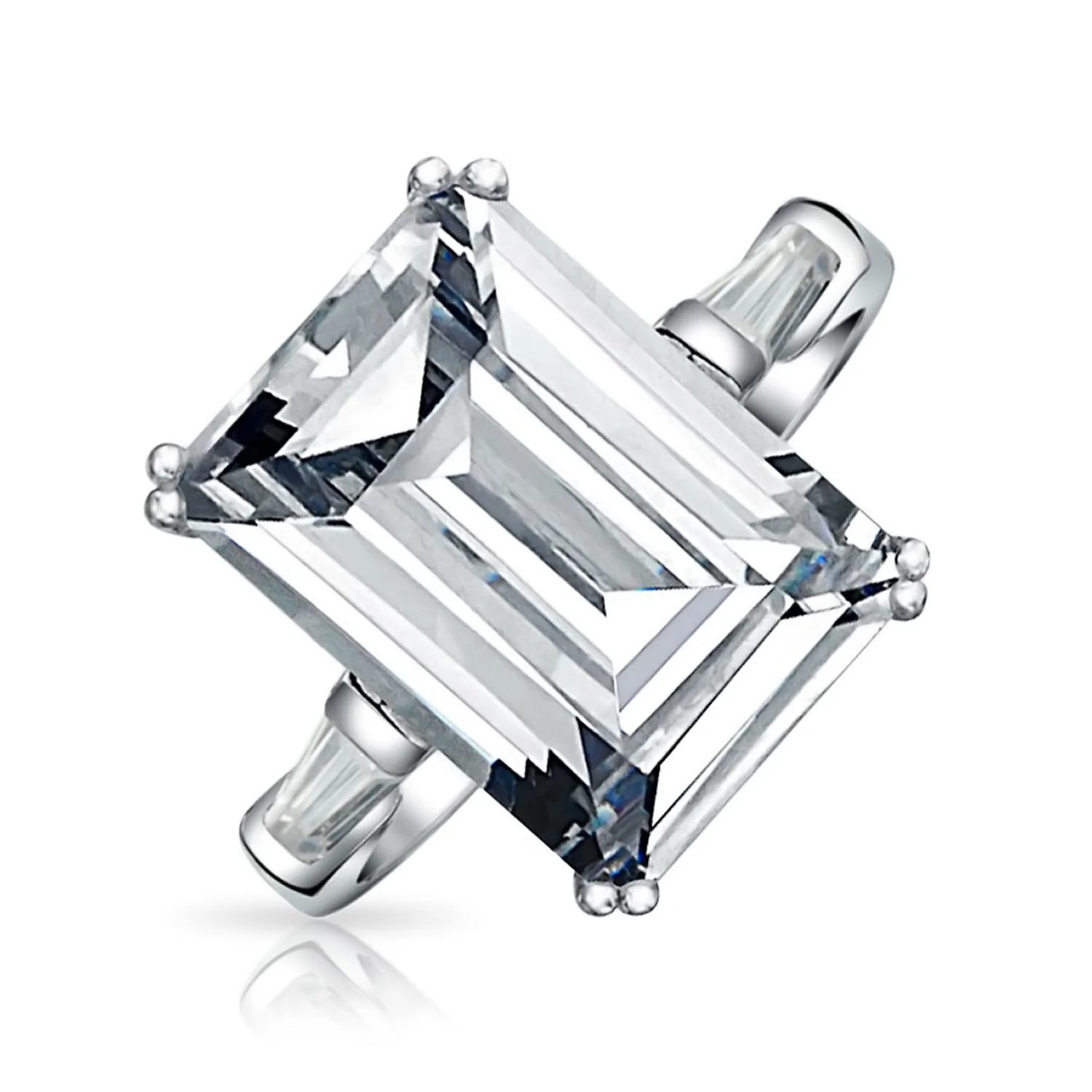 10CT Solitaire Emerald-Cut CZ Cubic Zirconia Statement Engagement Ring Gold Plated Sterling Silver - Image 3