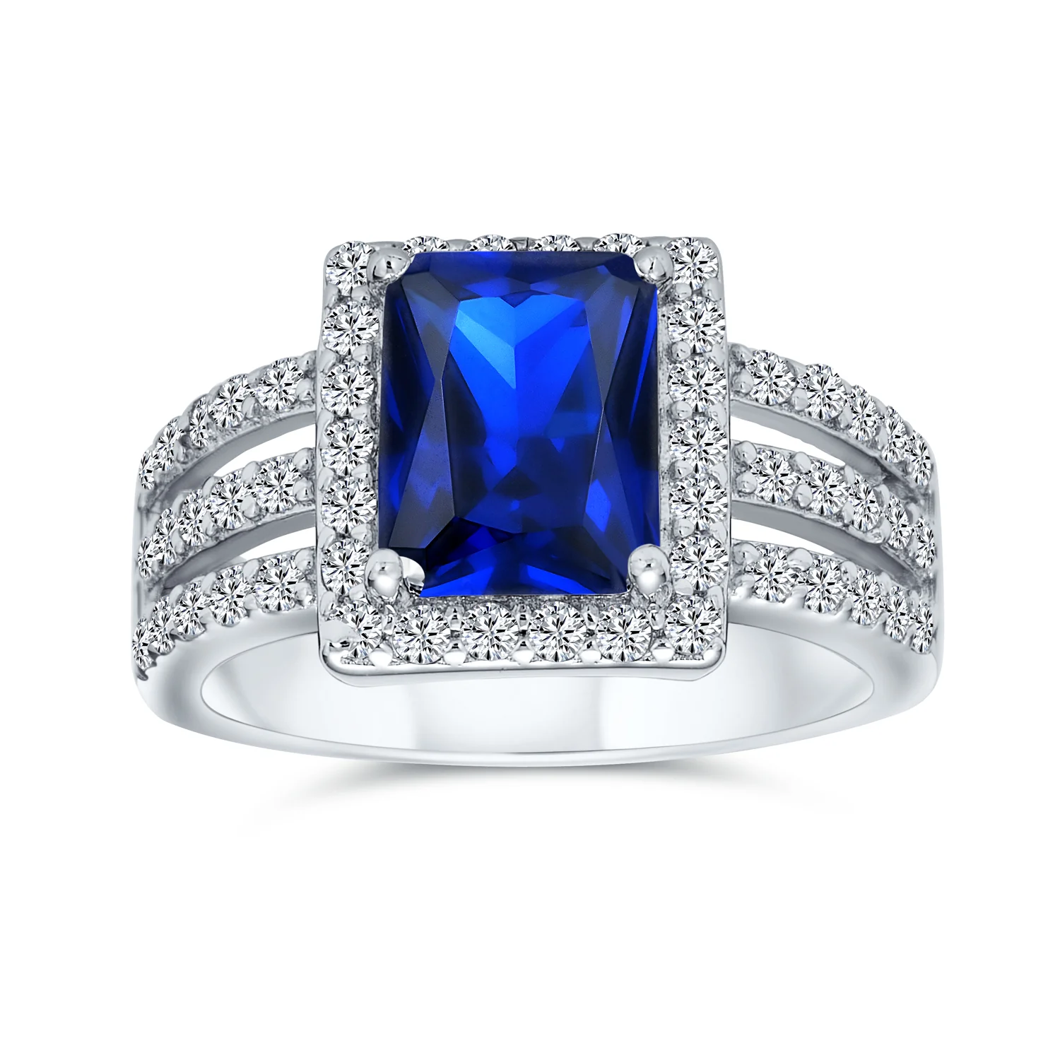 Art Deco Style 3CT CZ Emerald Cut Halo Engagement Ring Wide Band .925 Sterling Silver - Image 5