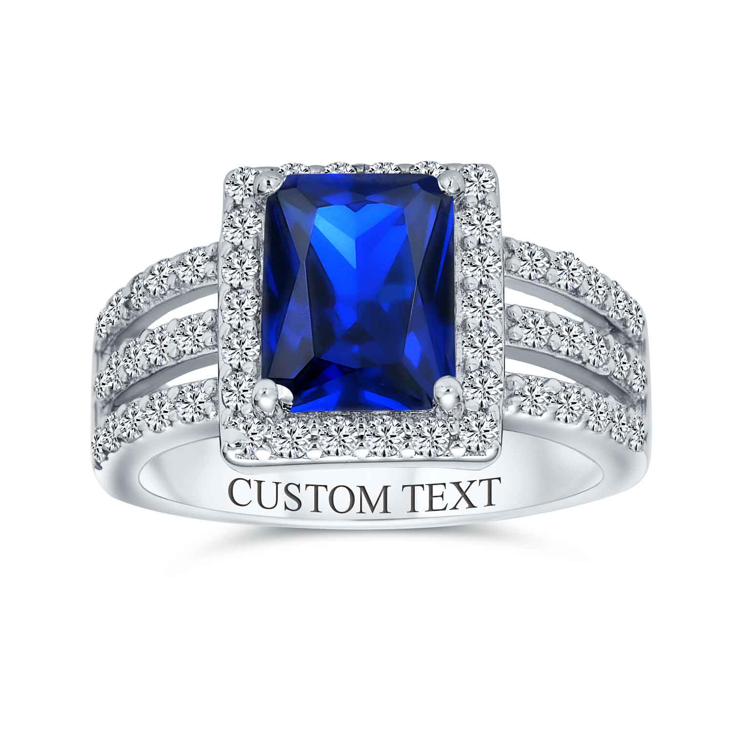 Art Deco Style 3CT CZ Emerald Cut Halo Engagement Ring Wide Band .925 Sterling Silver - Image 8
