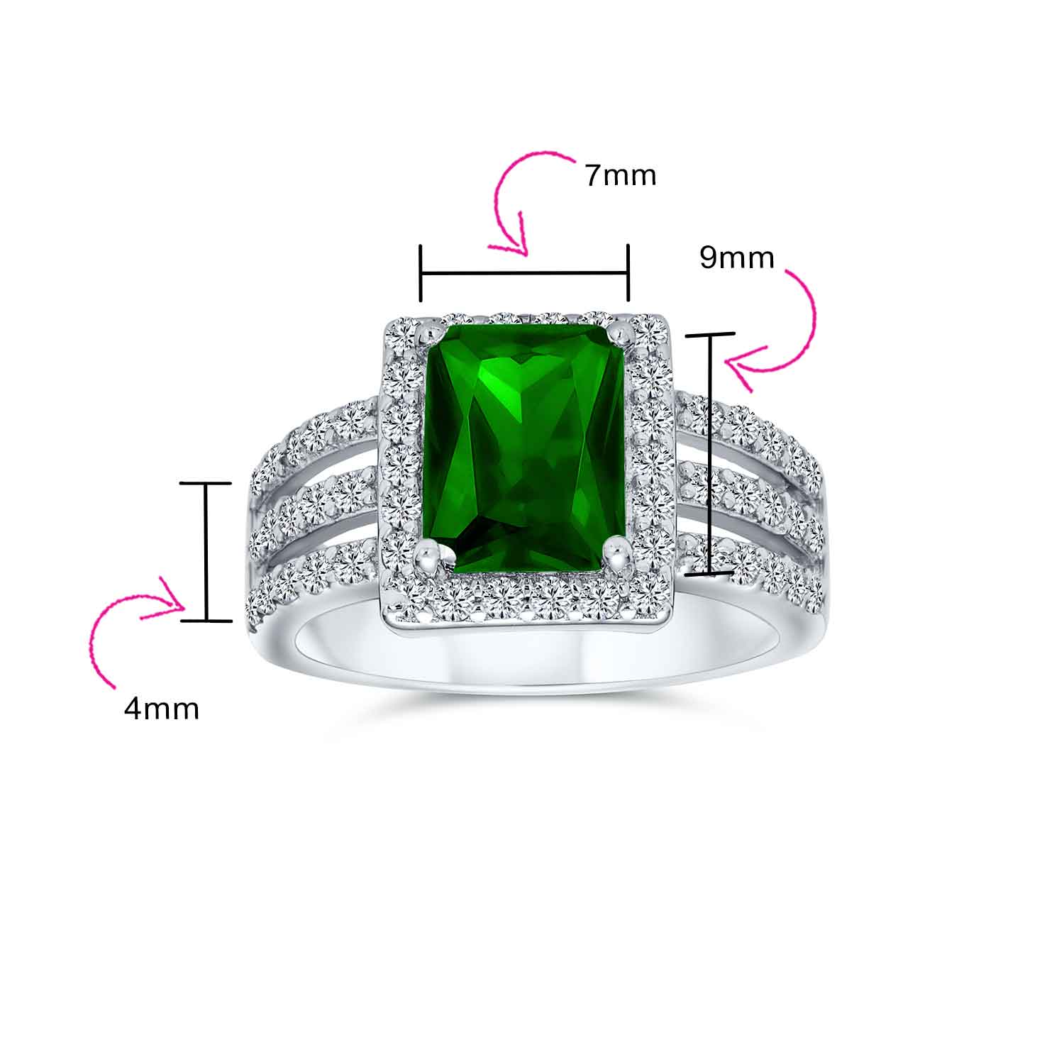Art Deco Style 3CT CZ Emerald Cut Halo Engagement Ring Wide Band .925 Sterling Silver - Image 9