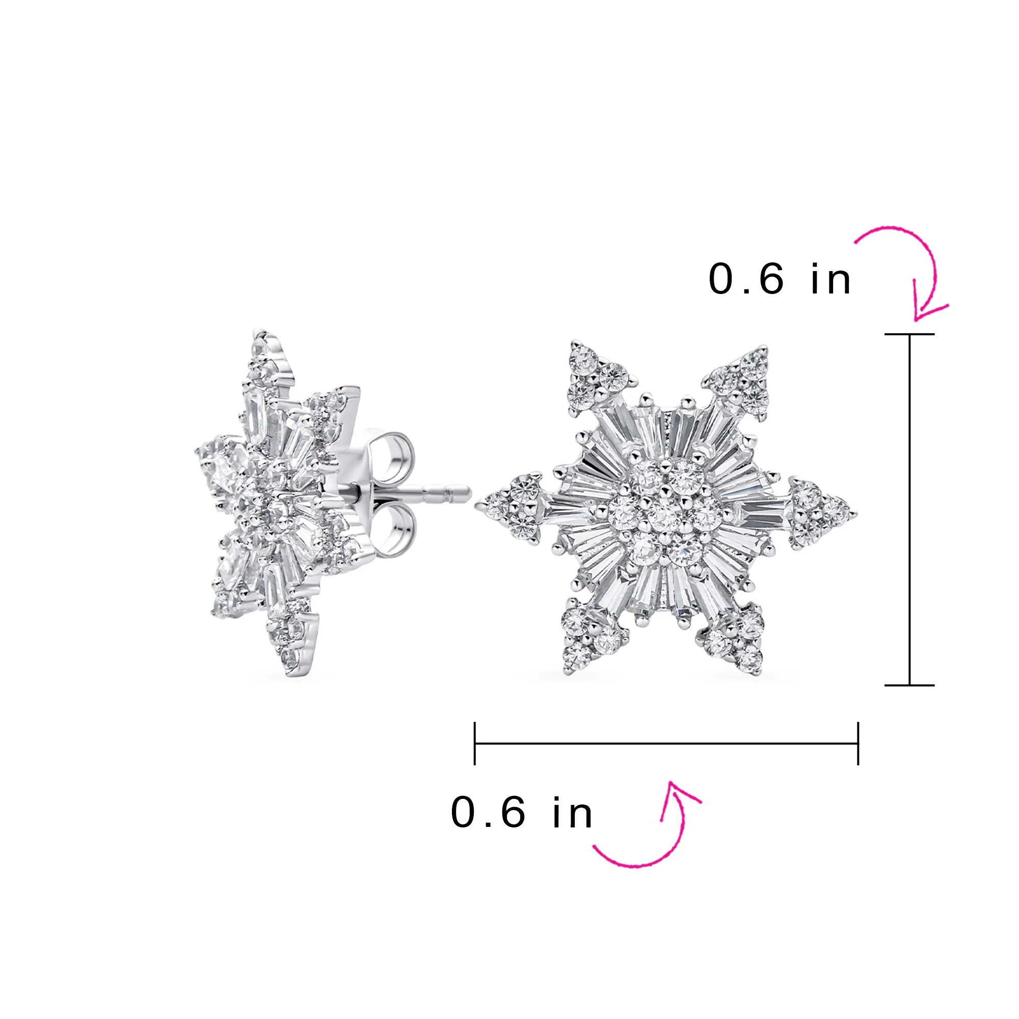Art Deco Christmas Flower CZ Stud Earrings Snowflake Design - Image 4