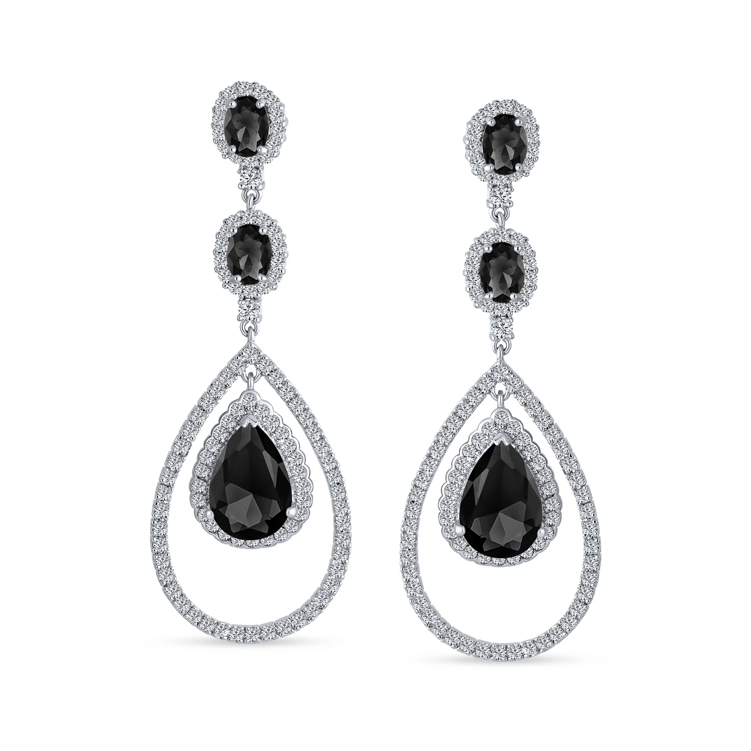 Cocktail Cubic Zirconia Double Halo Large Purple Amethyst Teardrop CZ Chandelier Earrings - Image 10