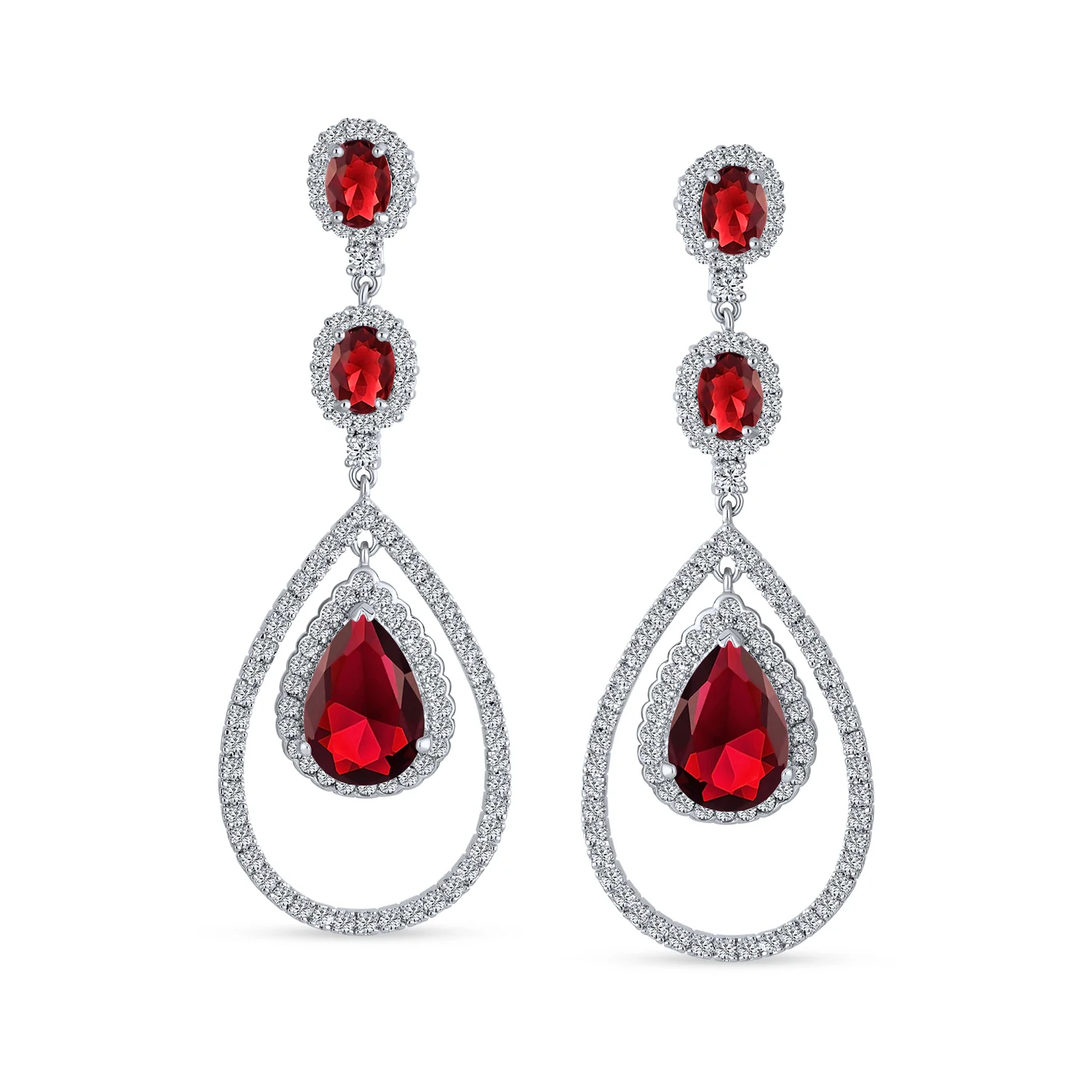 Cocktail Cubic Zirconia Double Halo Large Purple Amethyst Teardrop CZ Chandelier Earrings - Image 11