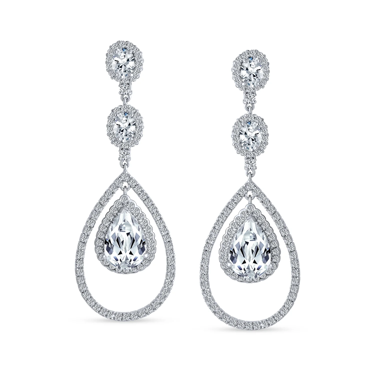 Cocktail Cubic Zirconia Double Halo Large Purple Amethyst Teardrop CZ Chandelier Earrings - Image 12