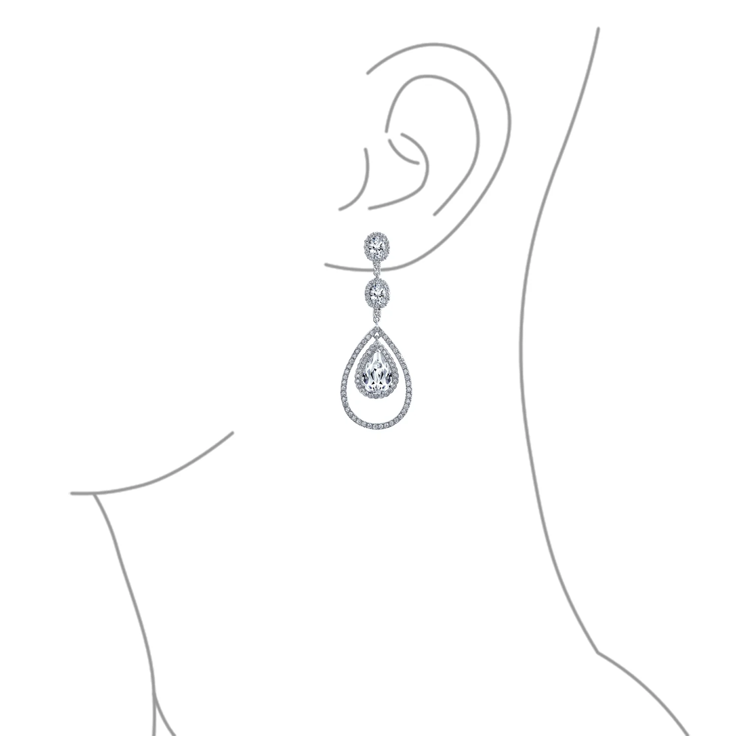 Cocktail Cubic Zirconia Double Halo Large Purple Amethyst Teardrop CZ Chandelier Earrings - Image 18