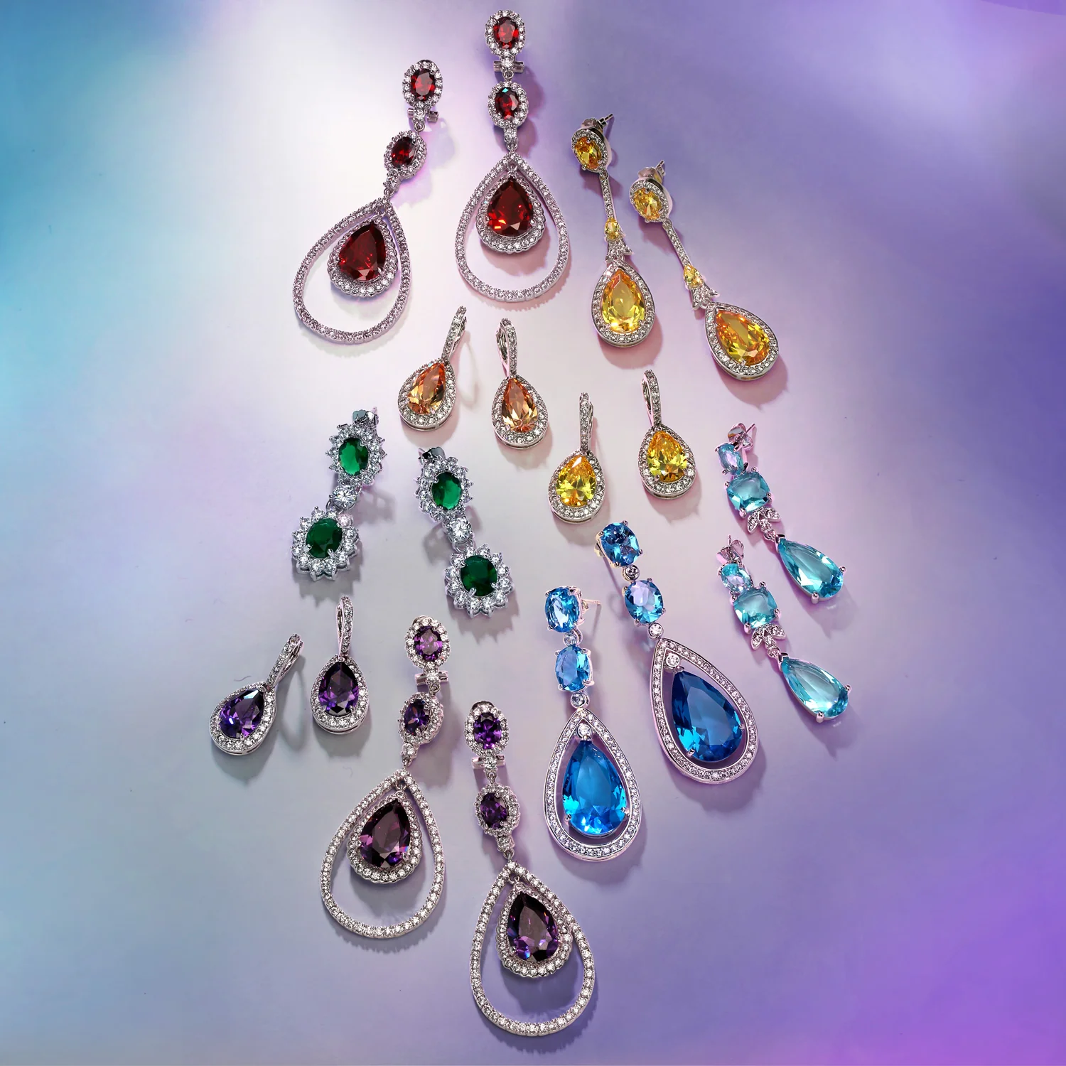 Cocktail Cubic Zirconia Double Halo Large Purple Amethyst Teardrop CZ Chandelier Earrings - Image 19