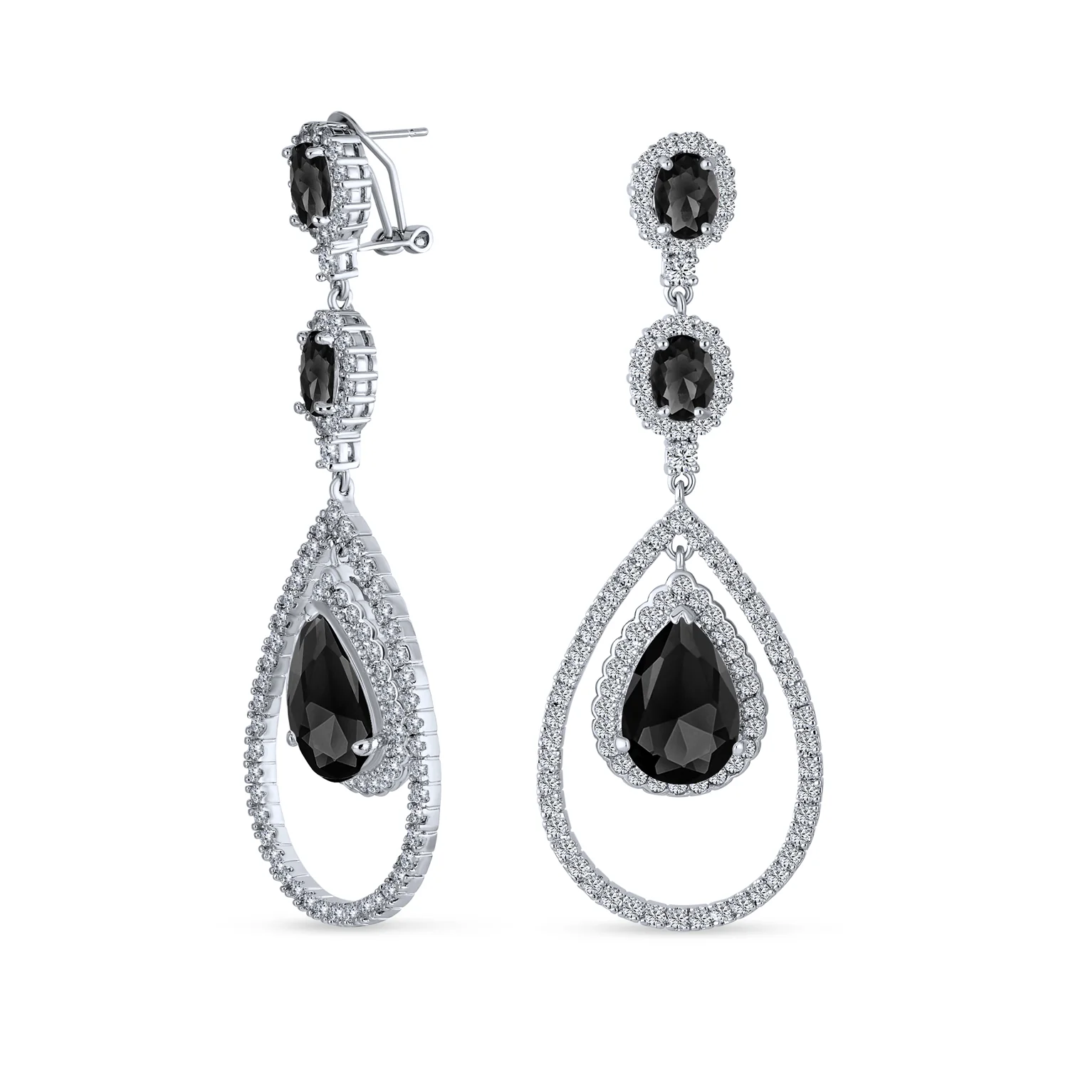 Cocktail Cubic Zirconia Double Halo Large Purple Amethyst Teardrop CZ Chandelier Earrings - Image 4