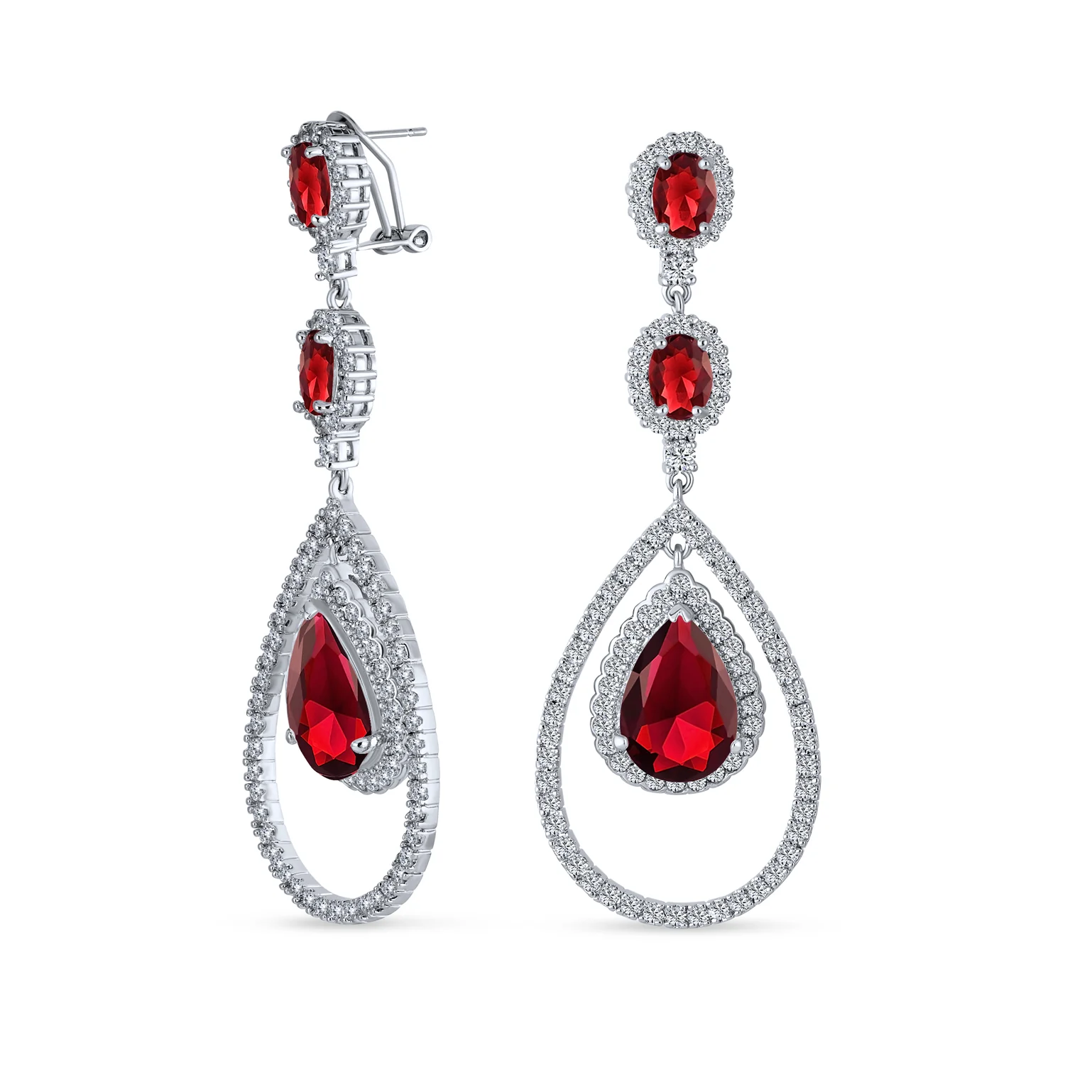 Cocktail Cubic Zirconia Double Halo Large Purple Amethyst Teardrop CZ Chandelier Earrings - Image 5