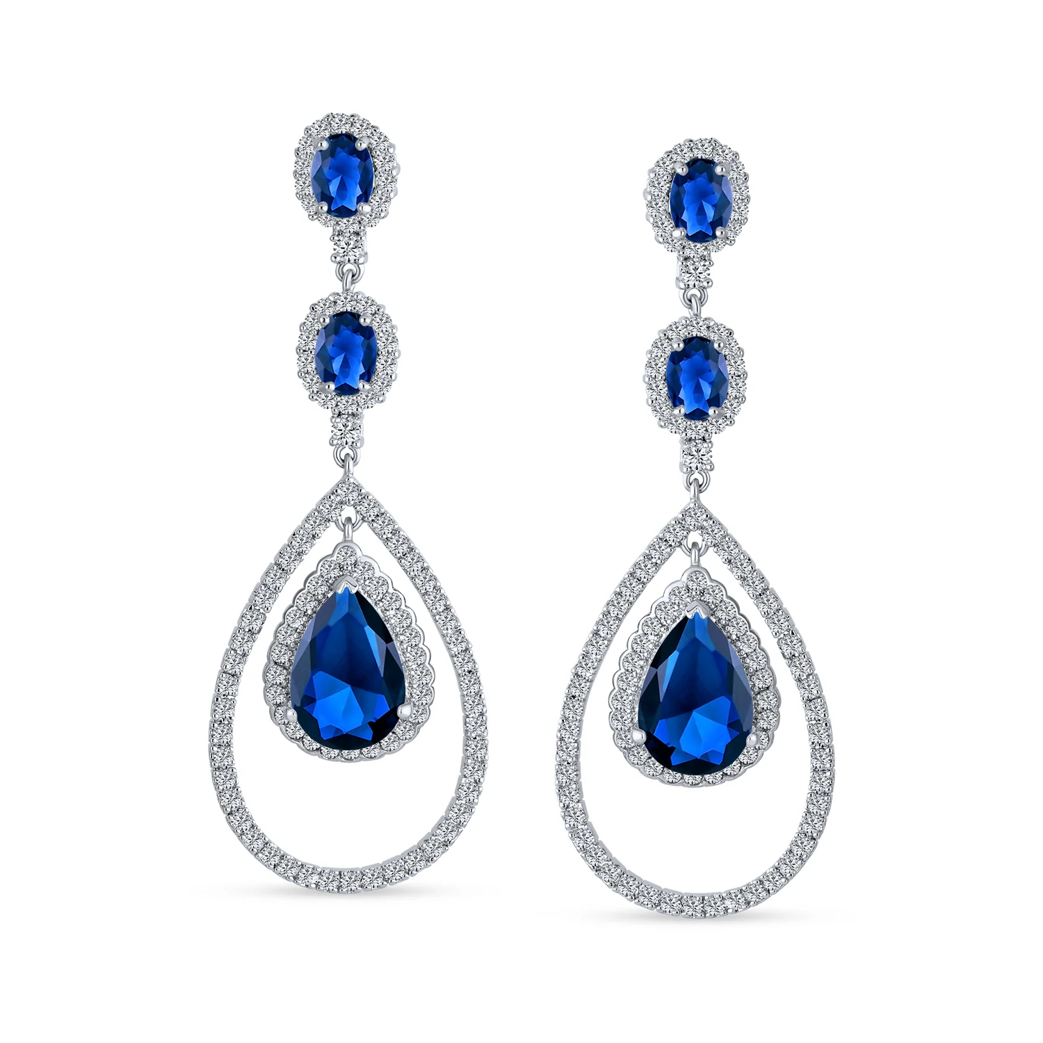 Cocktail Cubic Zirconia Double Halo Large Purple Amethyst Teardrop CZ Chandelier Earrings - Image 8