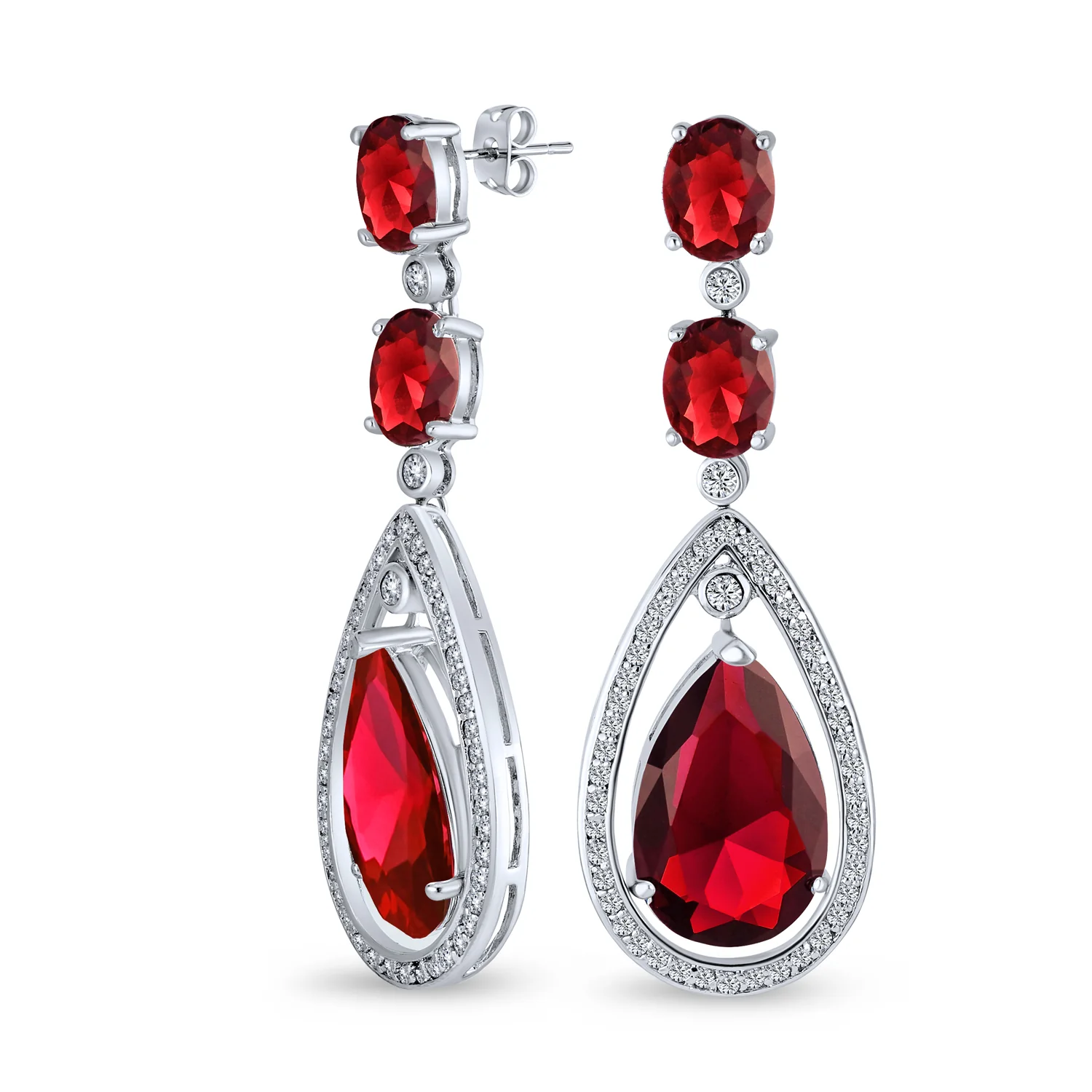Cocktail Bridal Cubic Zirconia Halo Big Statement Green Teardrop CZ Chandelier Earrings Silver Plated