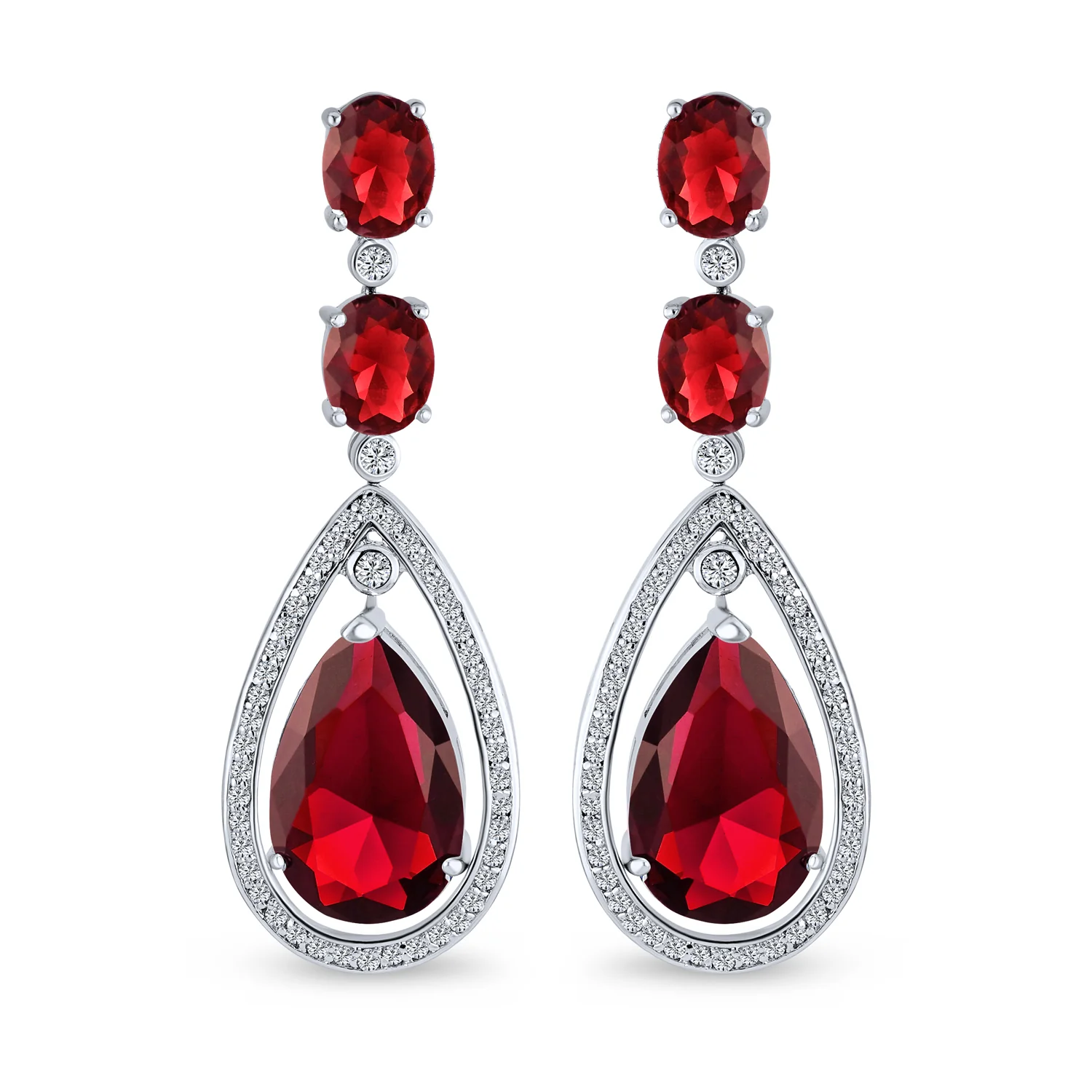 Cocktail Bridal Cubic Zirconia Halo Big Statement Green Teardrop CZ Chandelier Earrings Silver Plated - Image 5