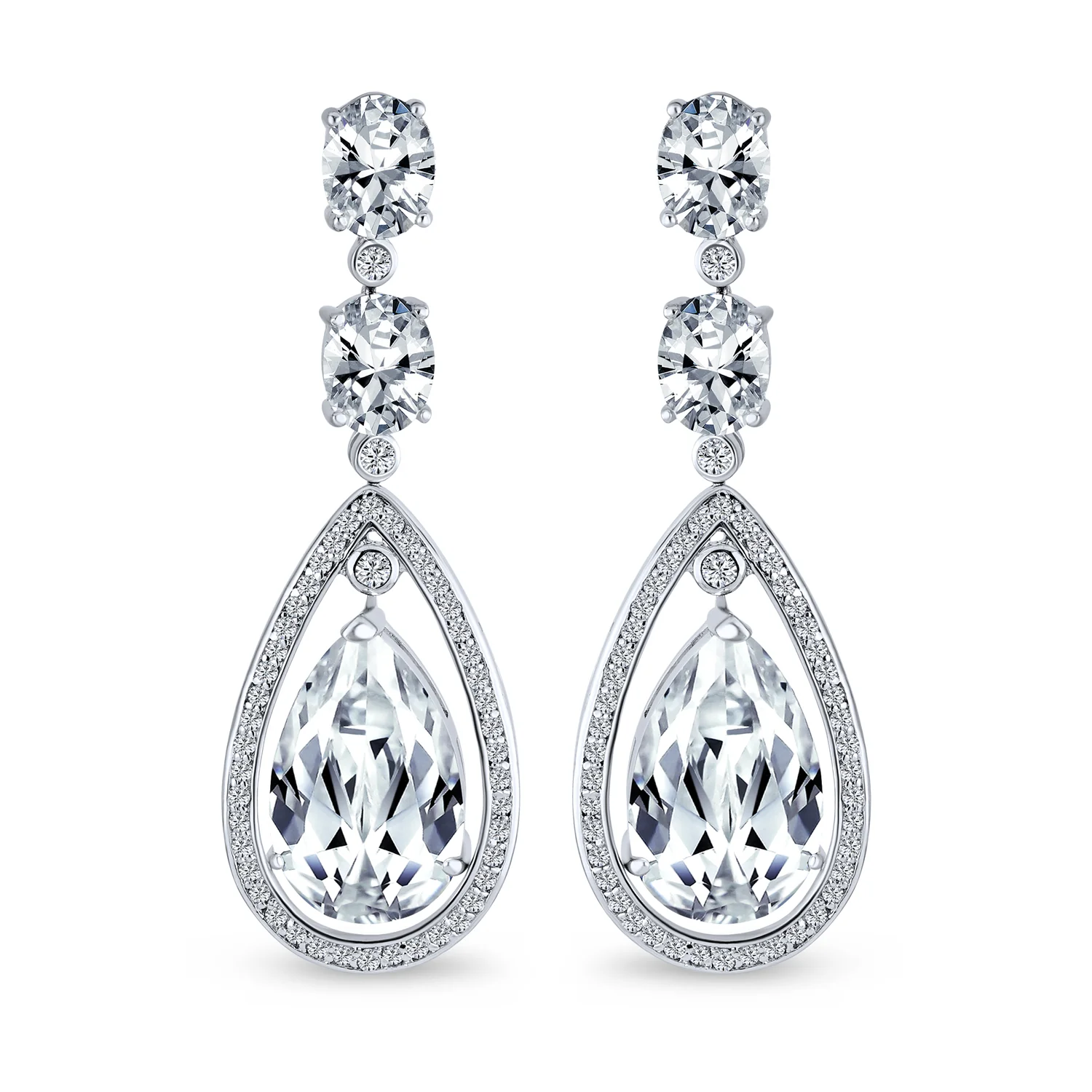 Cocktail Bridal Cubic Zirconia Halo Big Statement Green Teardrop CZ Chandelier Earrings Silver Plated - Image 8