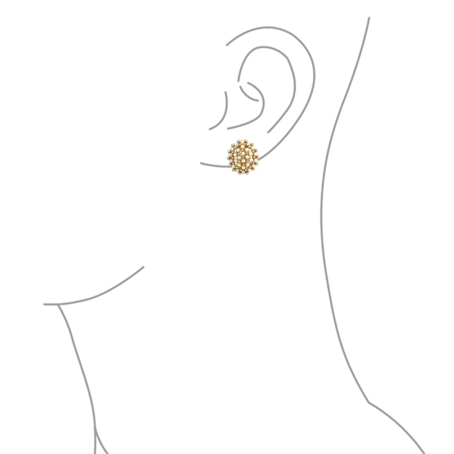 Fashion Round Button Cluster Style White Pearl Clip-On Earrings Gold Plated - Image 3