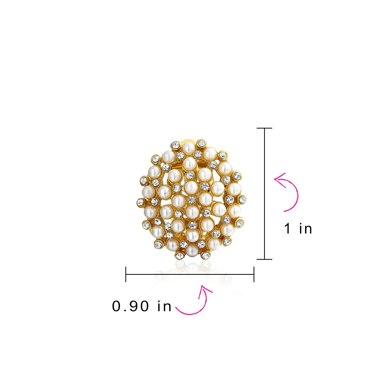 Fashion Round Button Cluster Style White Pearl Clip-On Earrings Gold Plated - Image 4