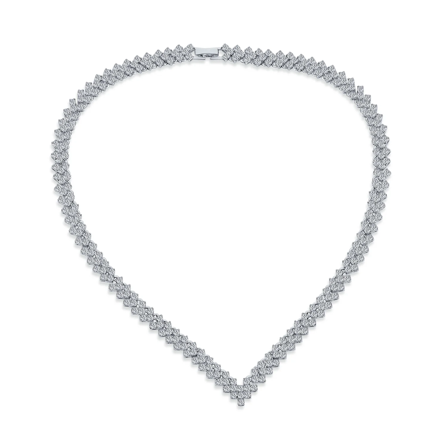 Art Deco Style Bridal Cubic Zirconia Statement CZ Collar Statement V Shape Decollete Necklace