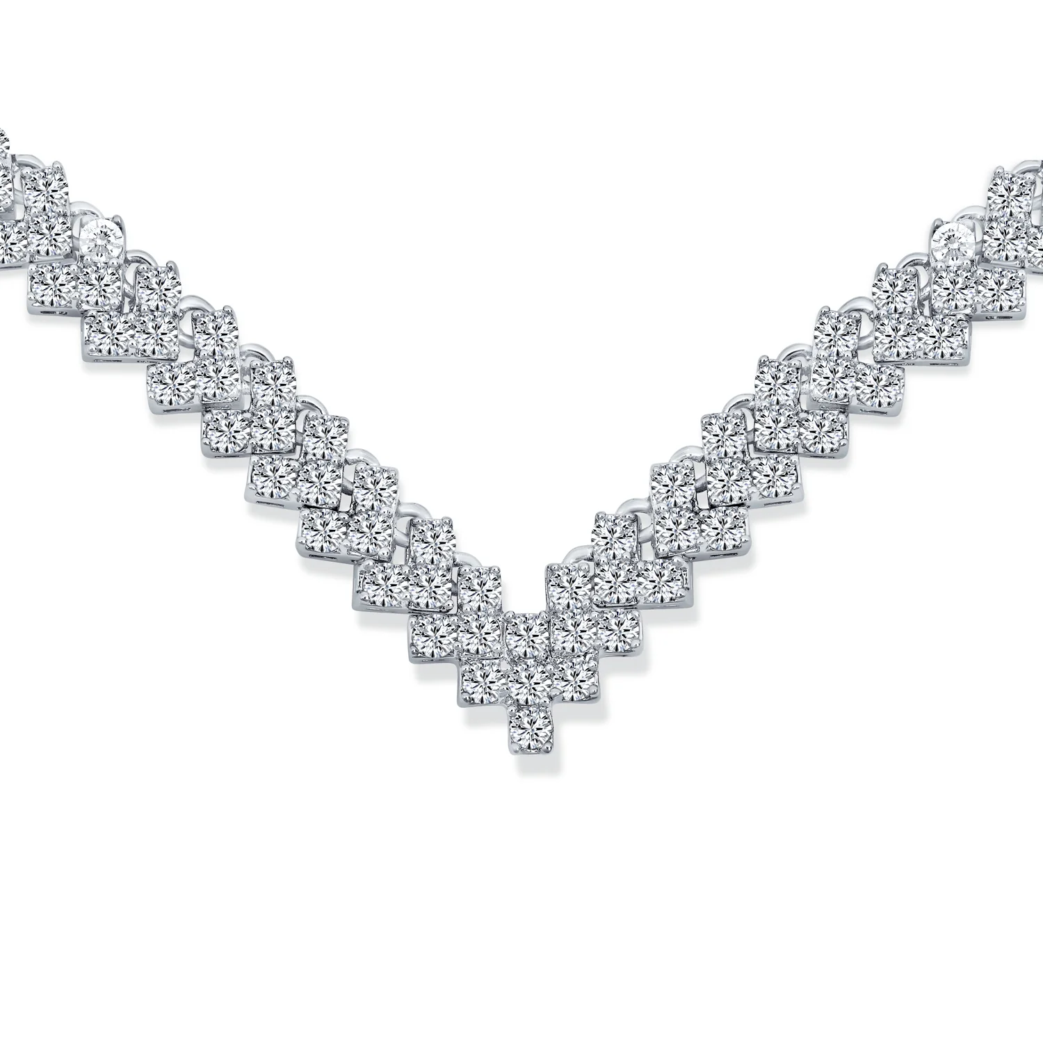 Art Deco Style Bridal Cubic Zirconia Statement CZ Collar Statement V Shape Decollete Necklace - Image 2