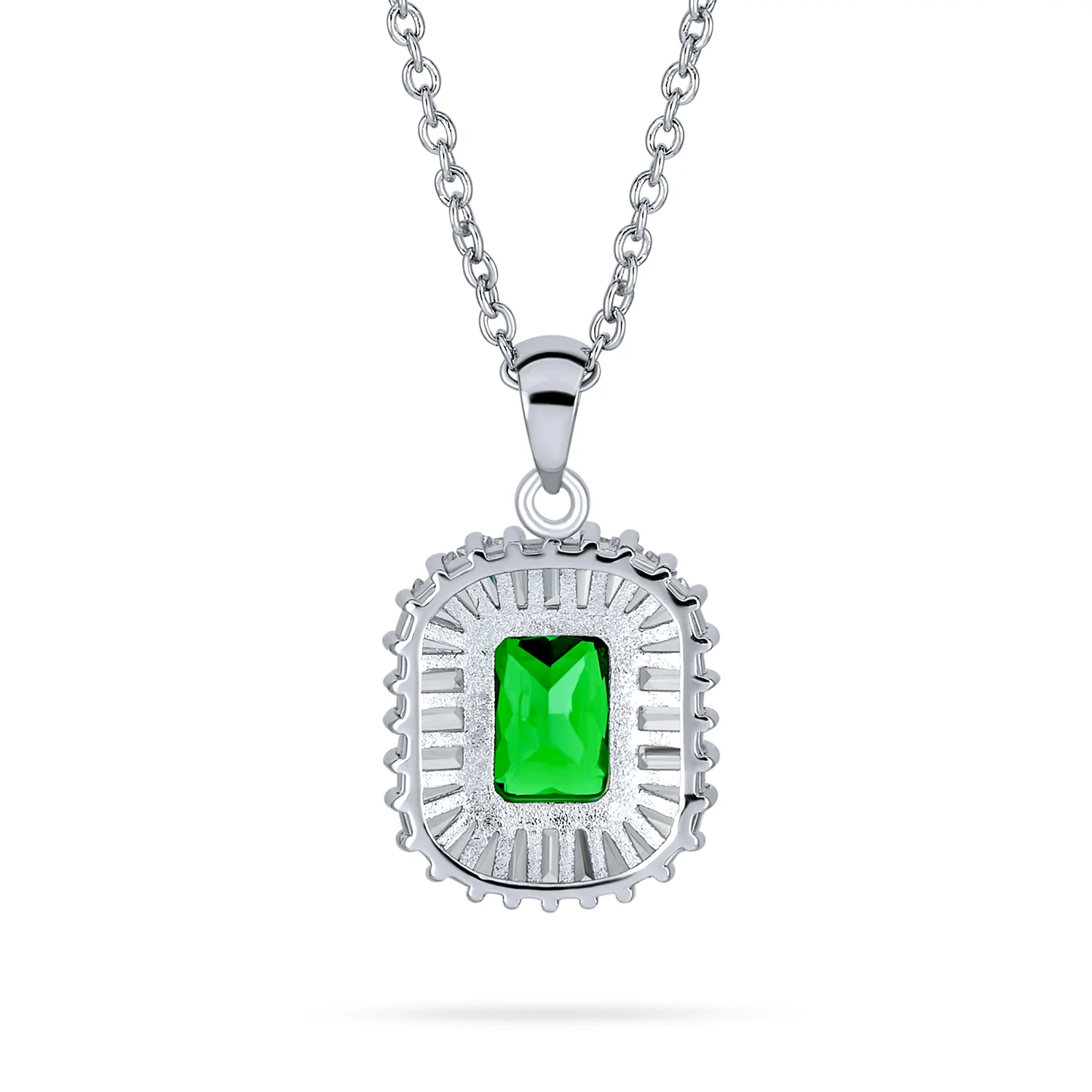 Art Deco Green Baguette CZ Emerald Cut Pendant Necklace - Image 2