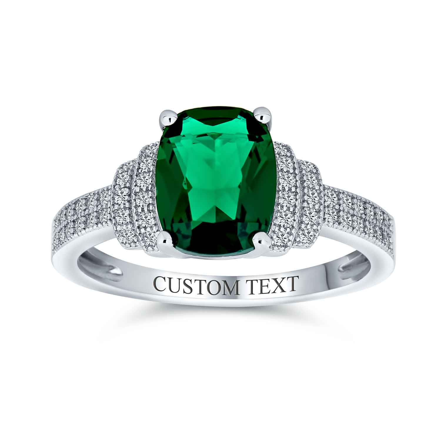 Art Deco 5CT CZ Pave Rectangle Green  Cocktail Engagement Ring Sterling Silver - Image 3