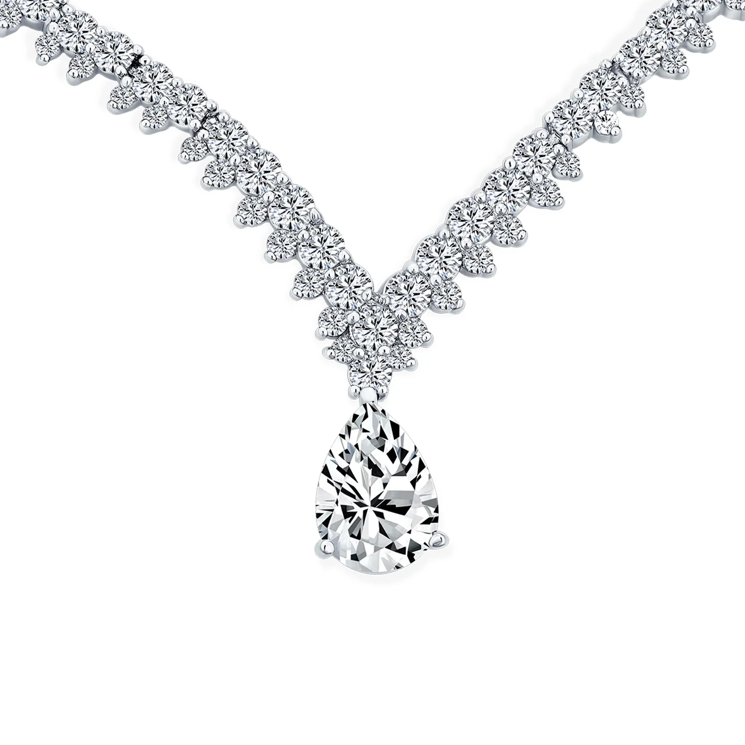 Leaf Teardrop CZ Choker Necklace Earrings Bridal Jewelry Set - Image 3