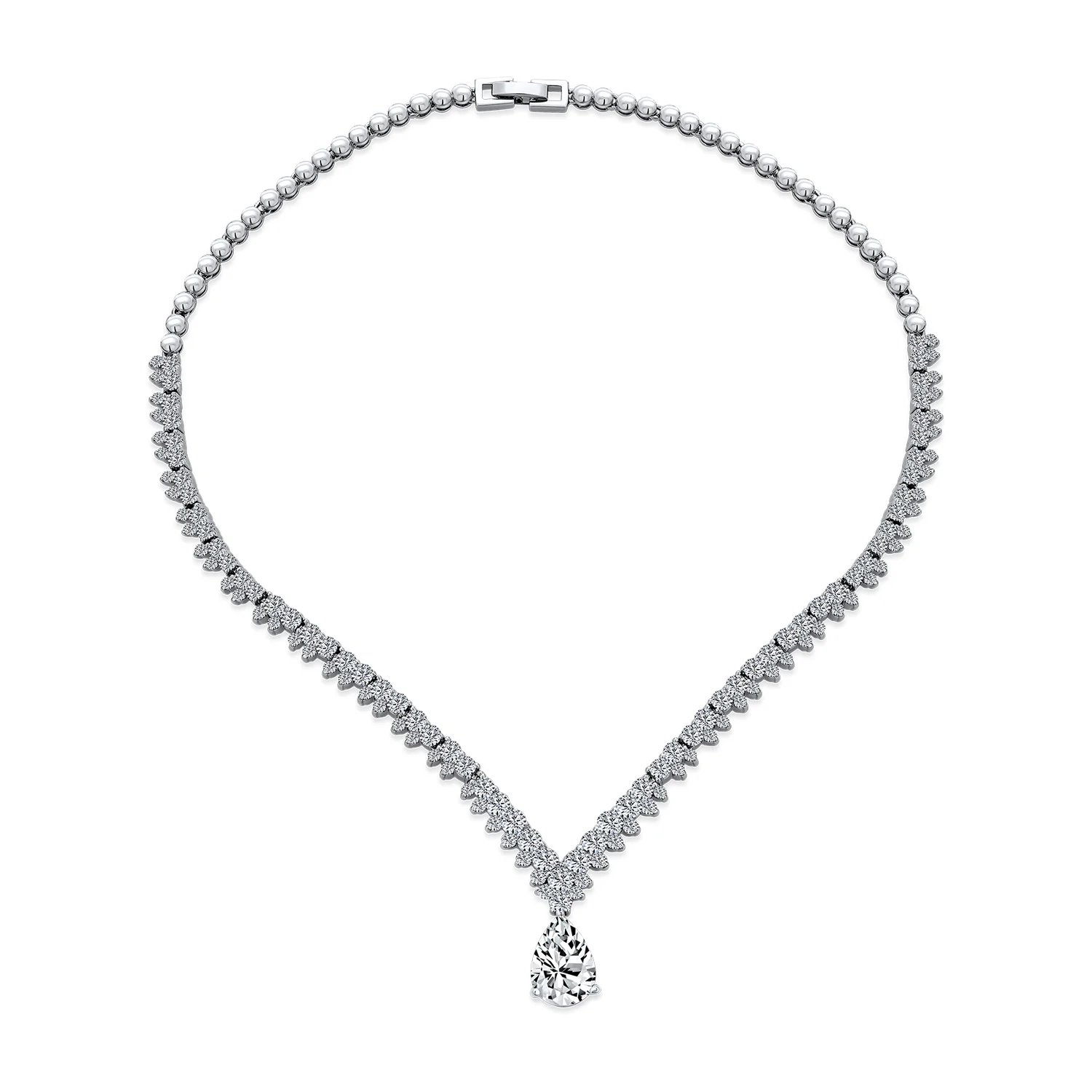 Leaf Teardrop CZ Choker Necklace Earrings Bridal Jewelry Set - Image 4