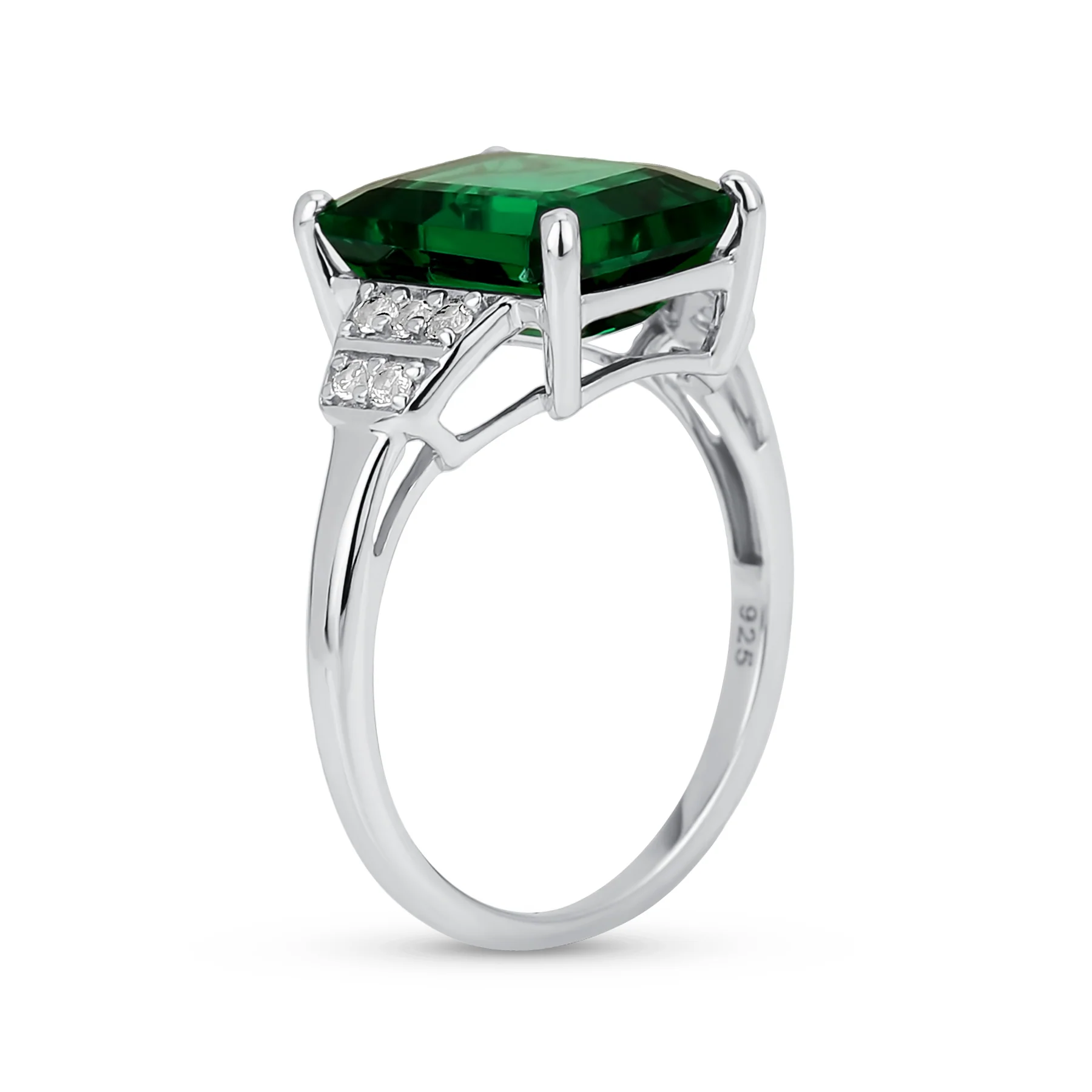 Art Deco Cocktail Statement Engagement Ring 3CT Green Nano Emerald Cut .925 Sterling Silver - Image 2