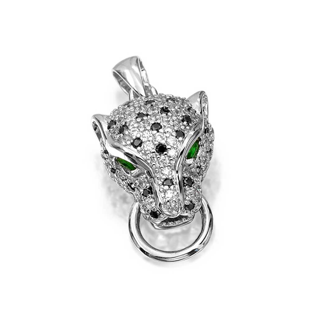 Art Deco Style Panther Pendant Necklace with Green Eye CZ - Image 2