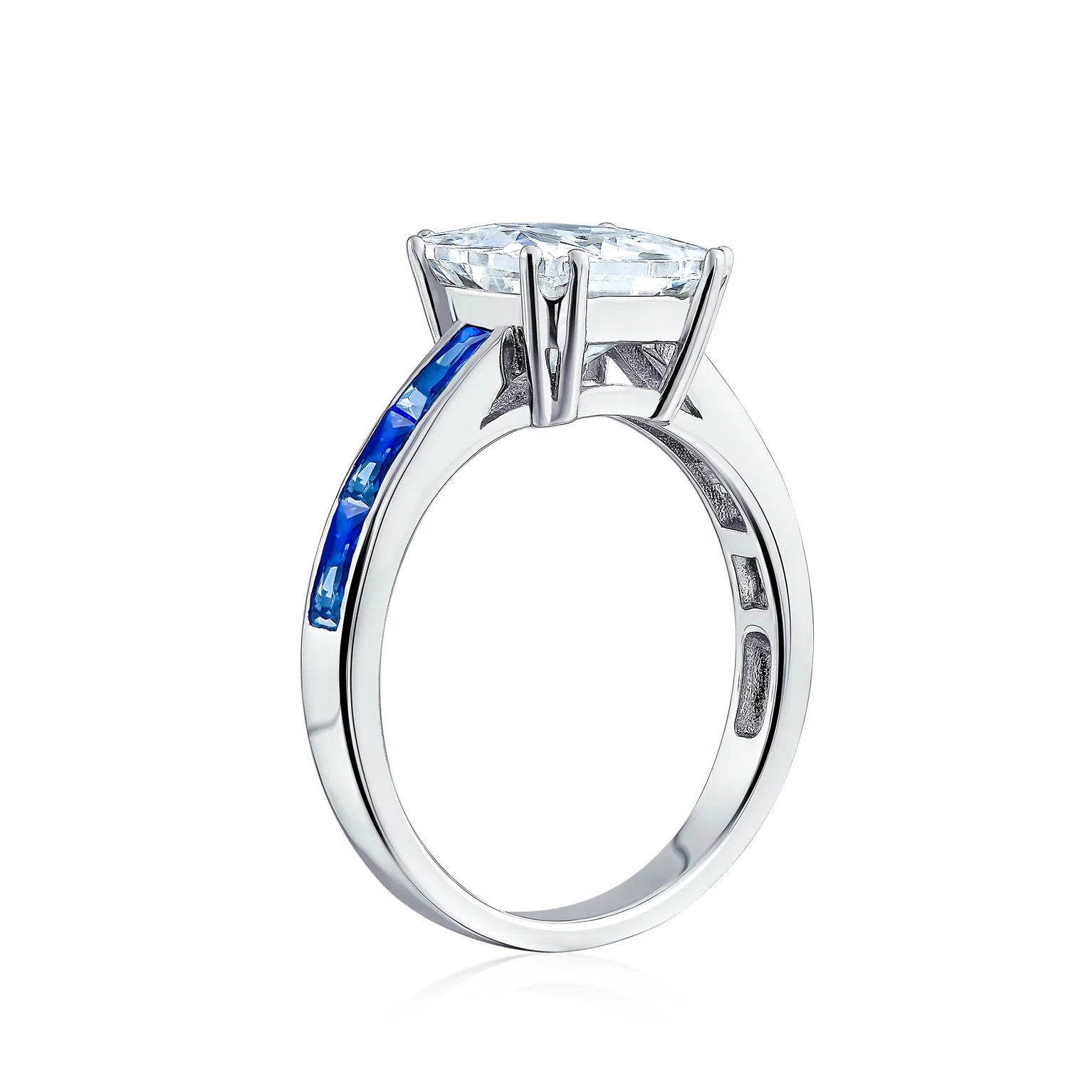 3CT CZ Princess Cut Engagement Ring Cubic Zirconia Blue Channel Set Baguette Band Sterling Silver - Image 2