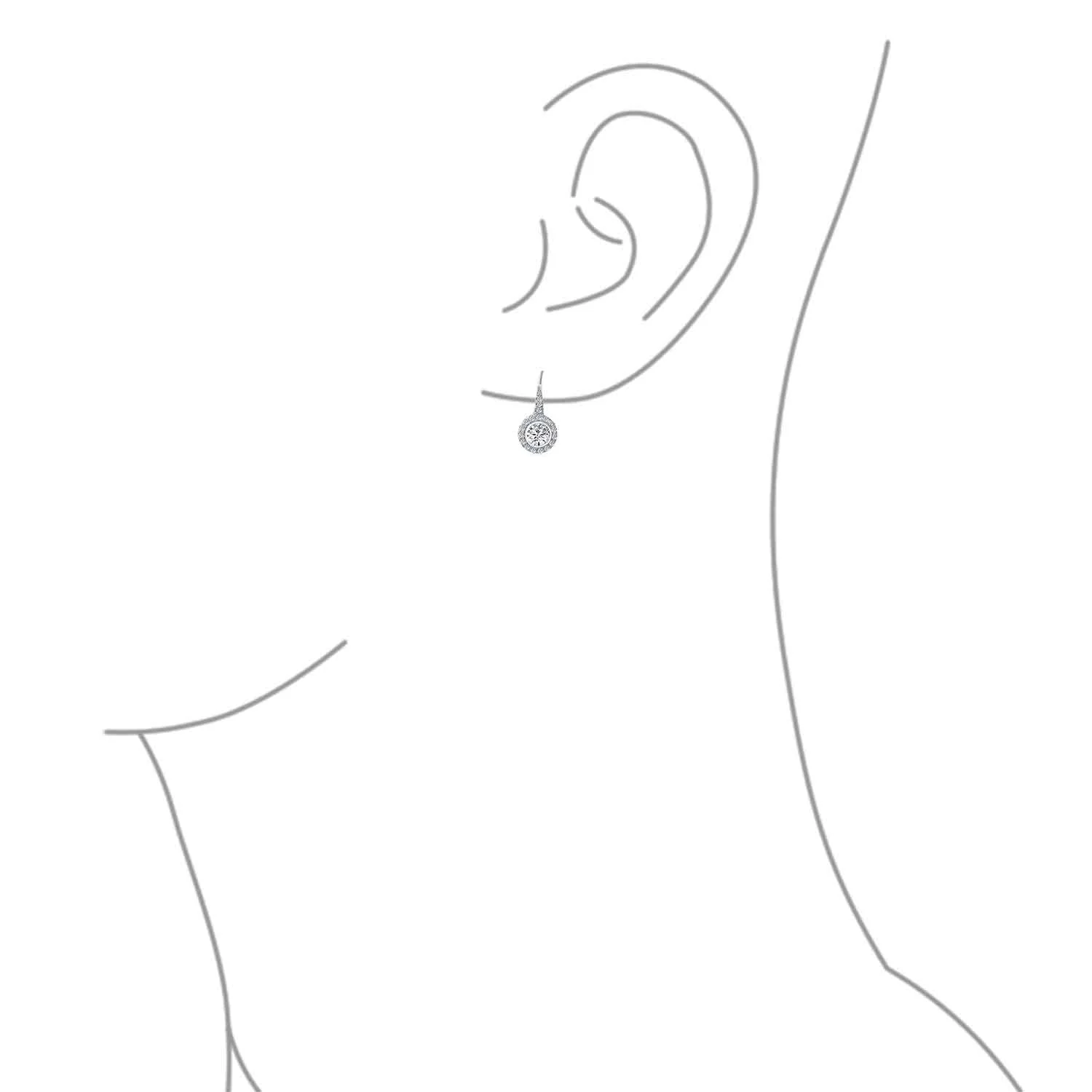 Art Deco Round Solitaire CZ Halo Disc Circlet Drop Earrings - Image 3