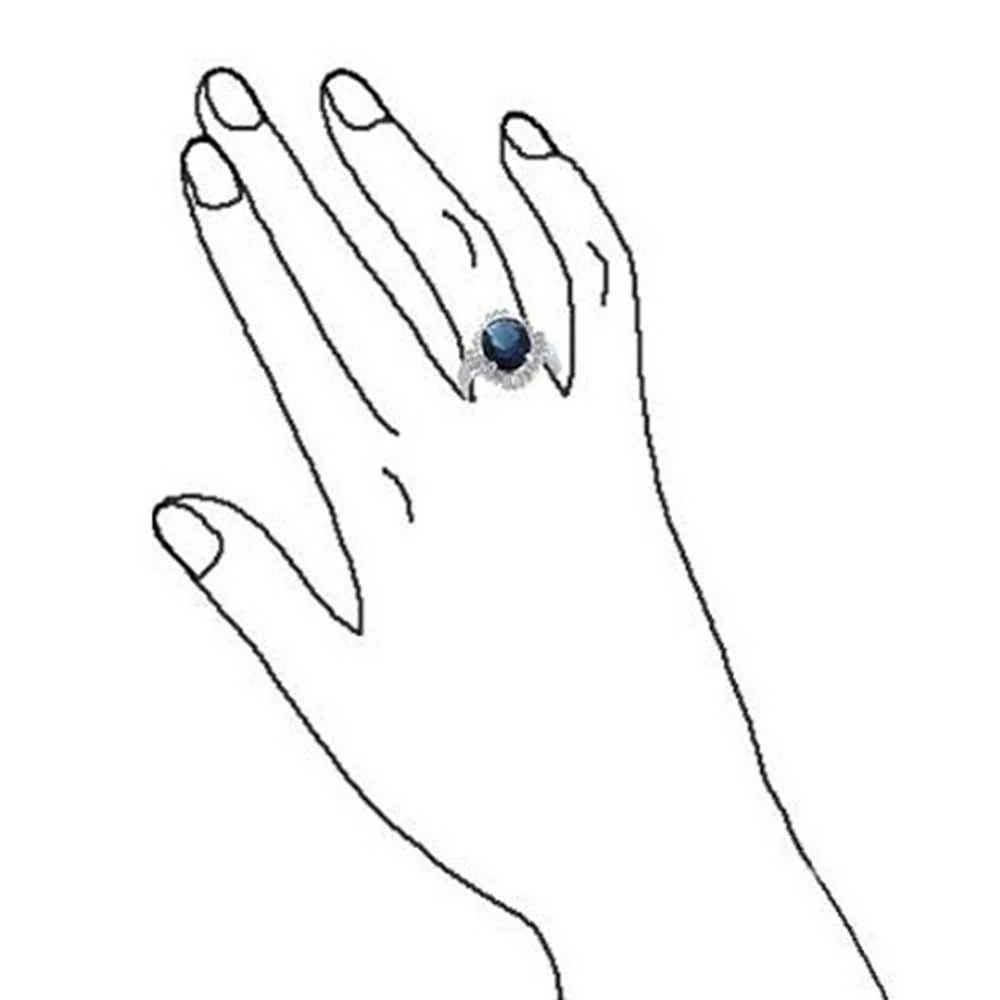 Art Deco Style Halo 6CT Solitaire Sapphire Blue Oval CZ Baguette Statement Ring - Image 3
