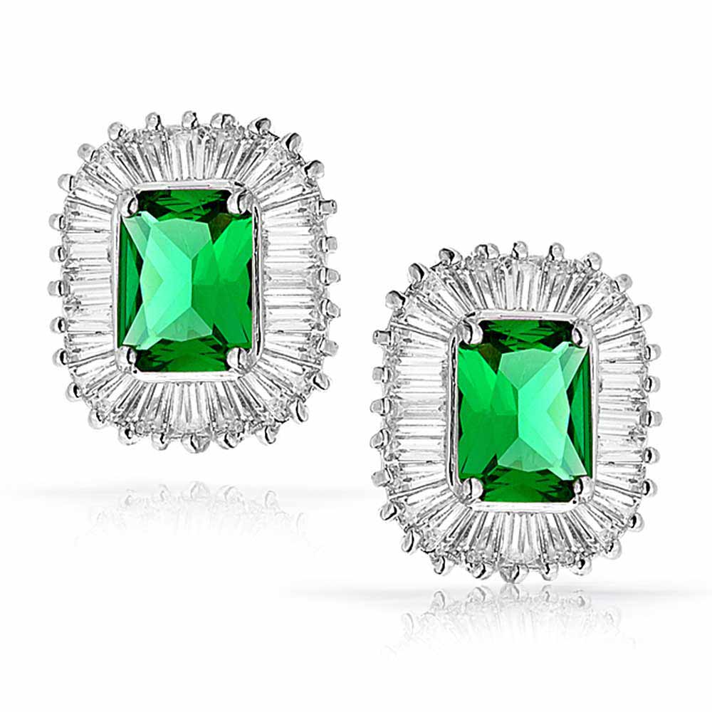 Art Deco Simulated Emerald Green CZ Pendant & Stud Earrings Jewelry Set - Image 6
