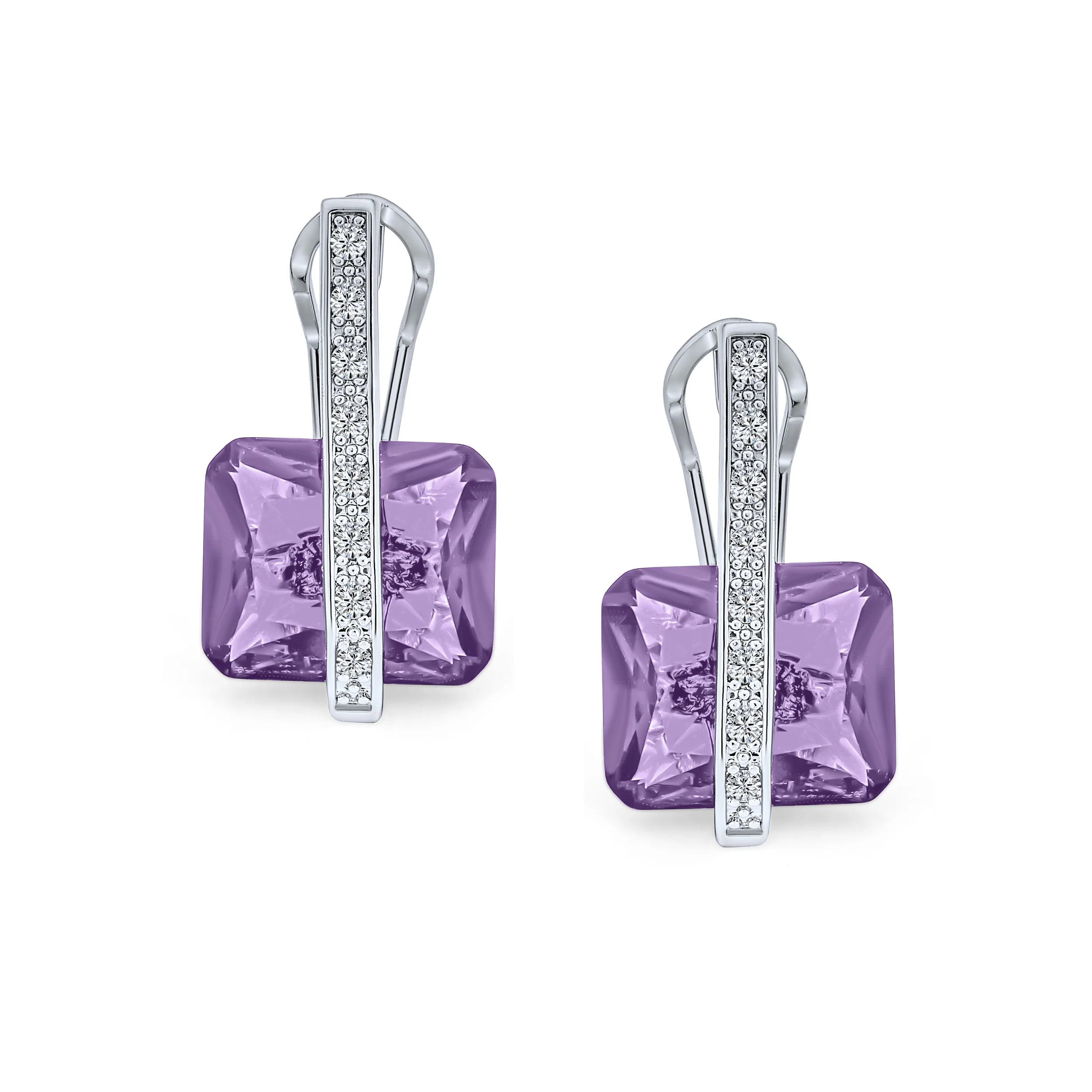 Art Deco Style Cubic Zirconia Rectangle Emerald Cut Drop Earrings Silver Plated - Image 10
