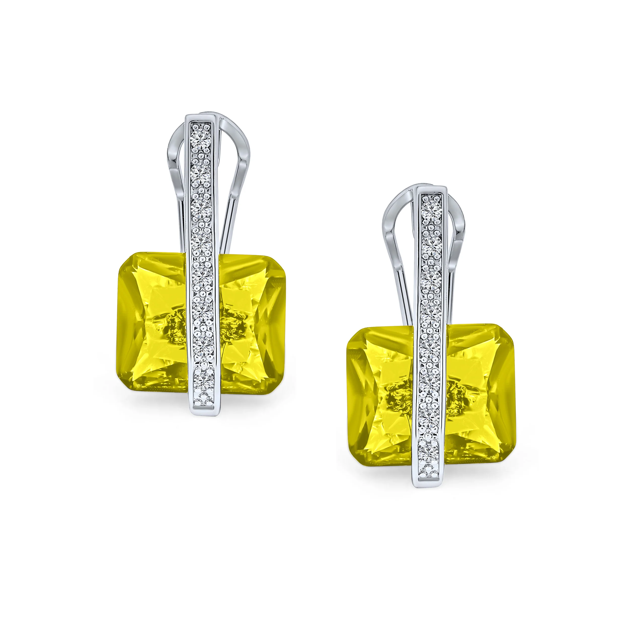 Art Deco Style Cubic Zirconia Rectangle Emerald Cut Drop Earrings Silver Plated - Image 11
