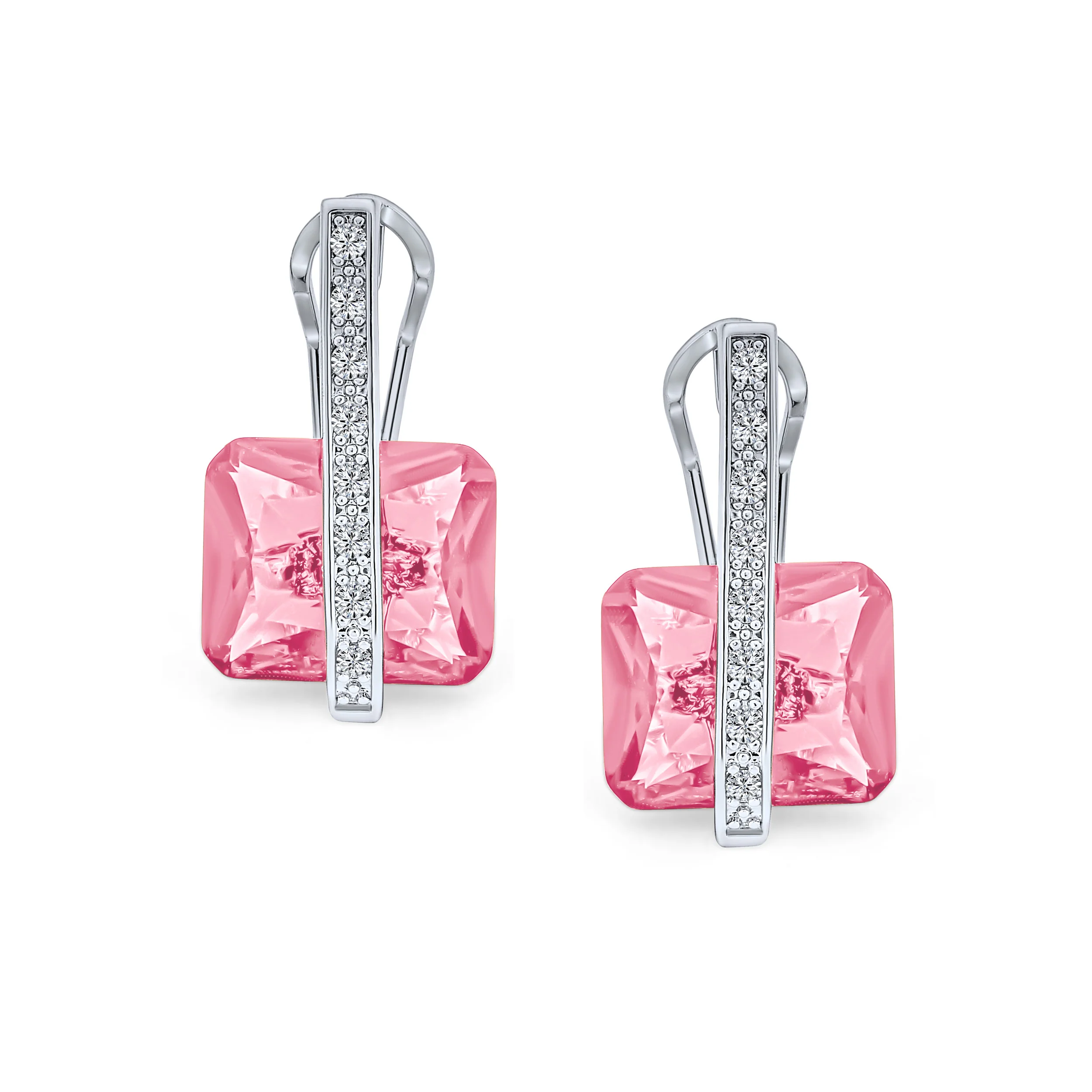 Art Deco Style Cubic Zirconia Rectangle Emerald Cut Drop Earrings Silver Plated - Image 12