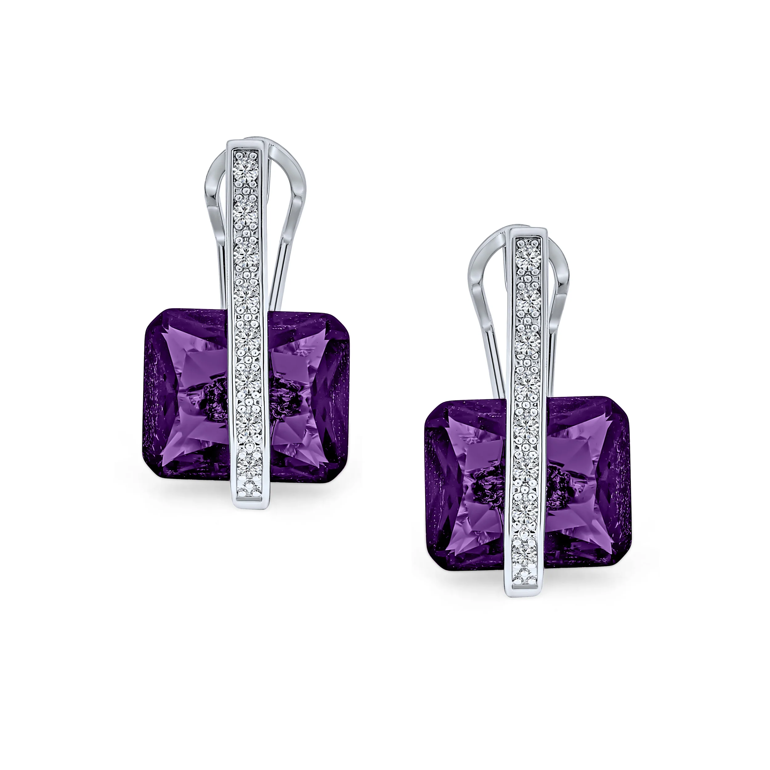 Art Deco Style Cubic Zirconia Rectangle Emerald Cut Drop Earrings Silver Plated - Image 13