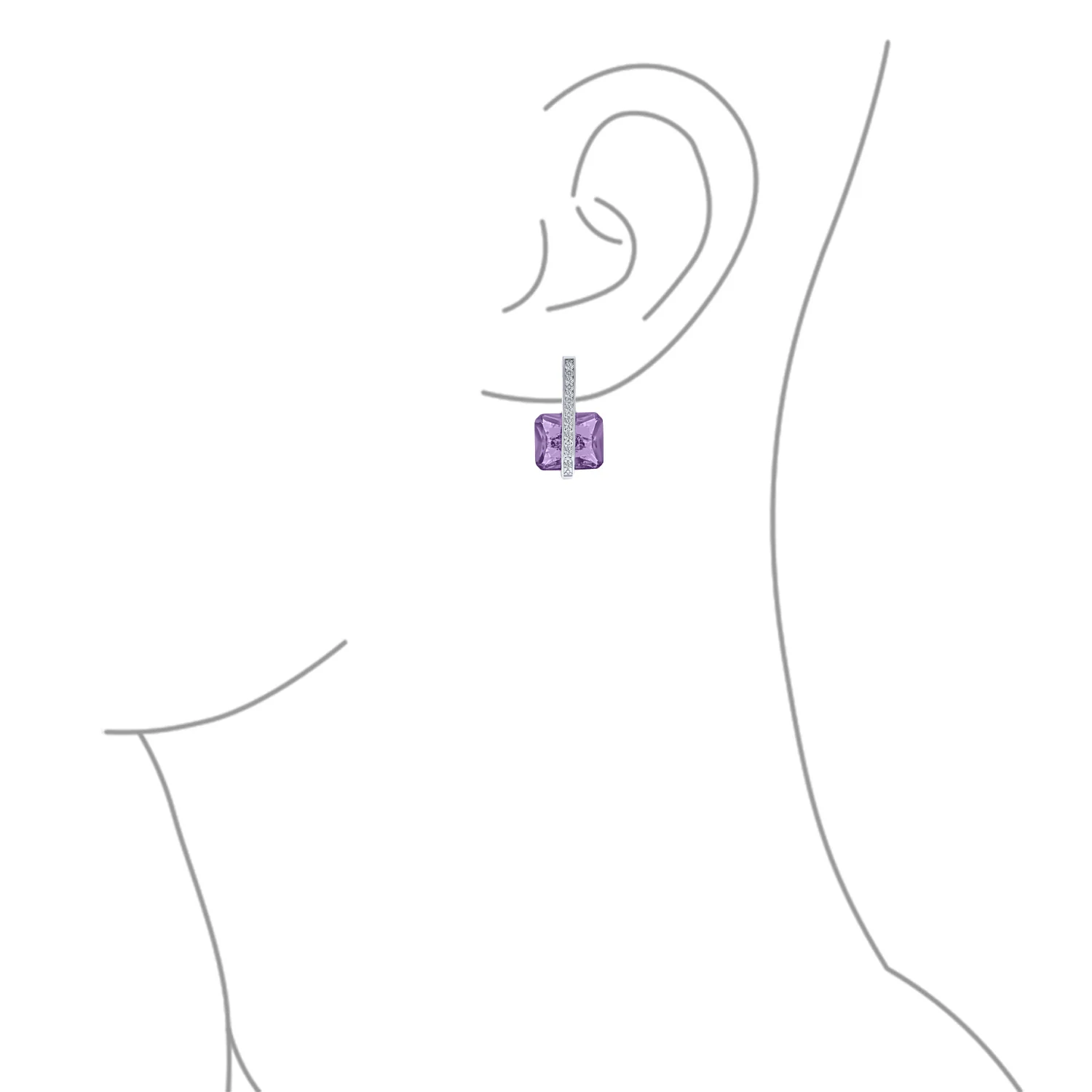 Art Deco Style Cubic Zirconia Rectangle Emerald Cut Drop Earrings Silver Plated - Image 17