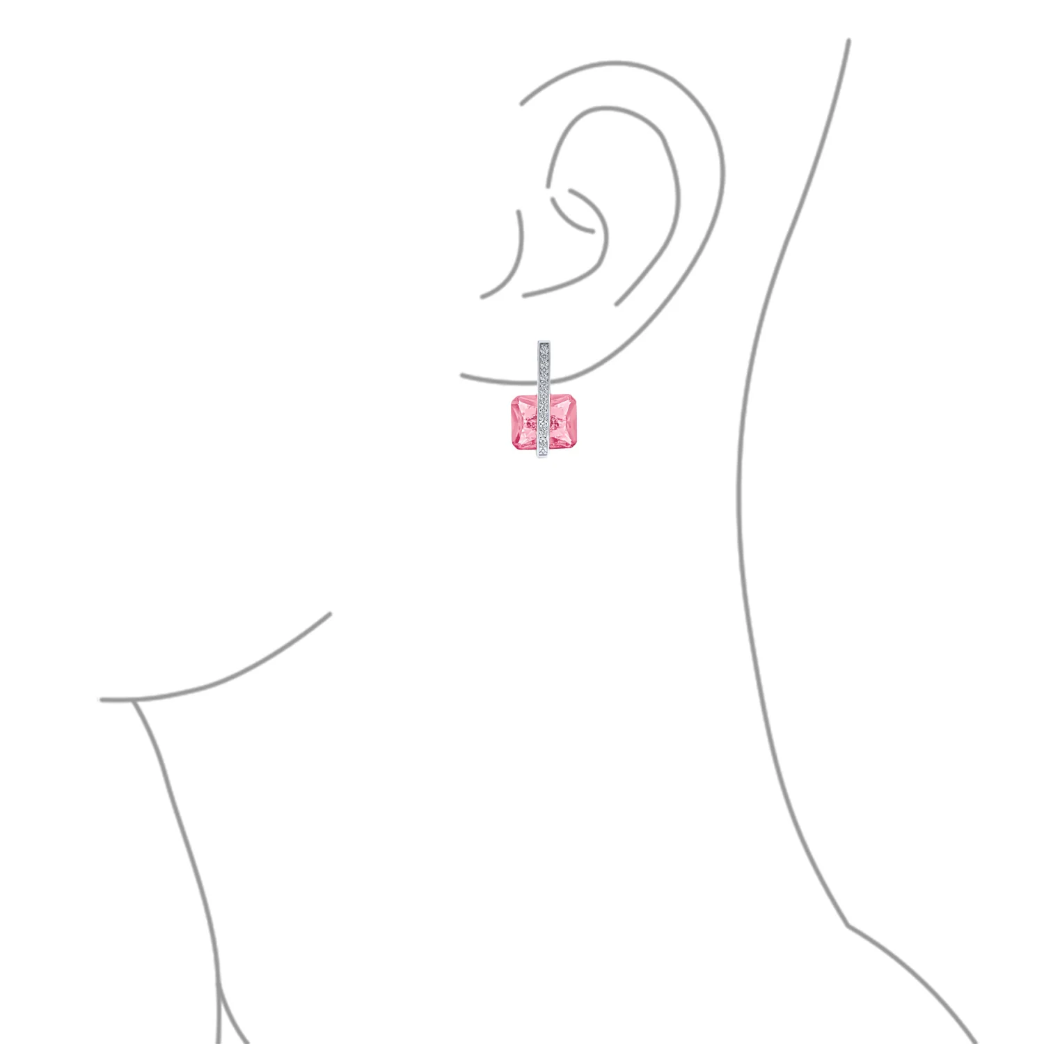 Art Deco Style Cubic Zirconia Rectangle Emerald Cut Drop Earrings Silver Plated - Image 19
