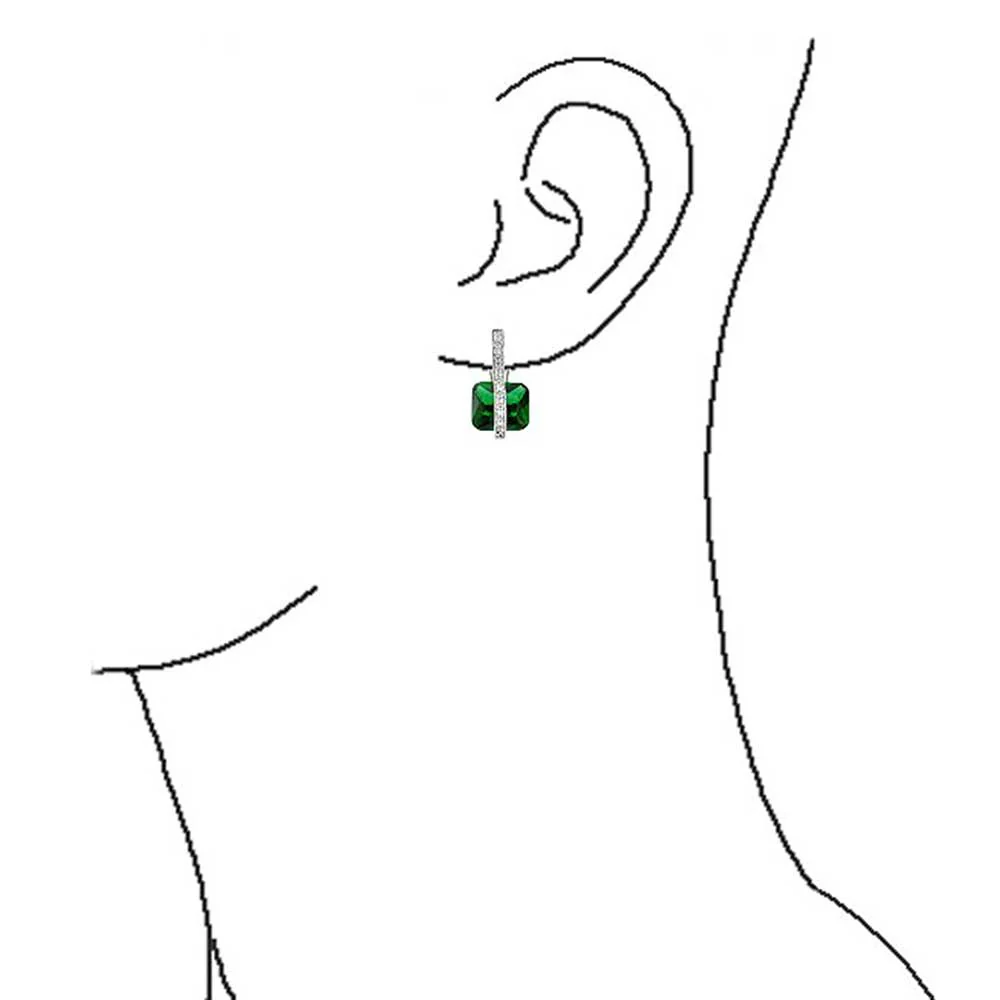 Art Deco Style Cubic Zirconia Rectangle Emerald Cut Drop Earrings Silver Plated - Image 29
