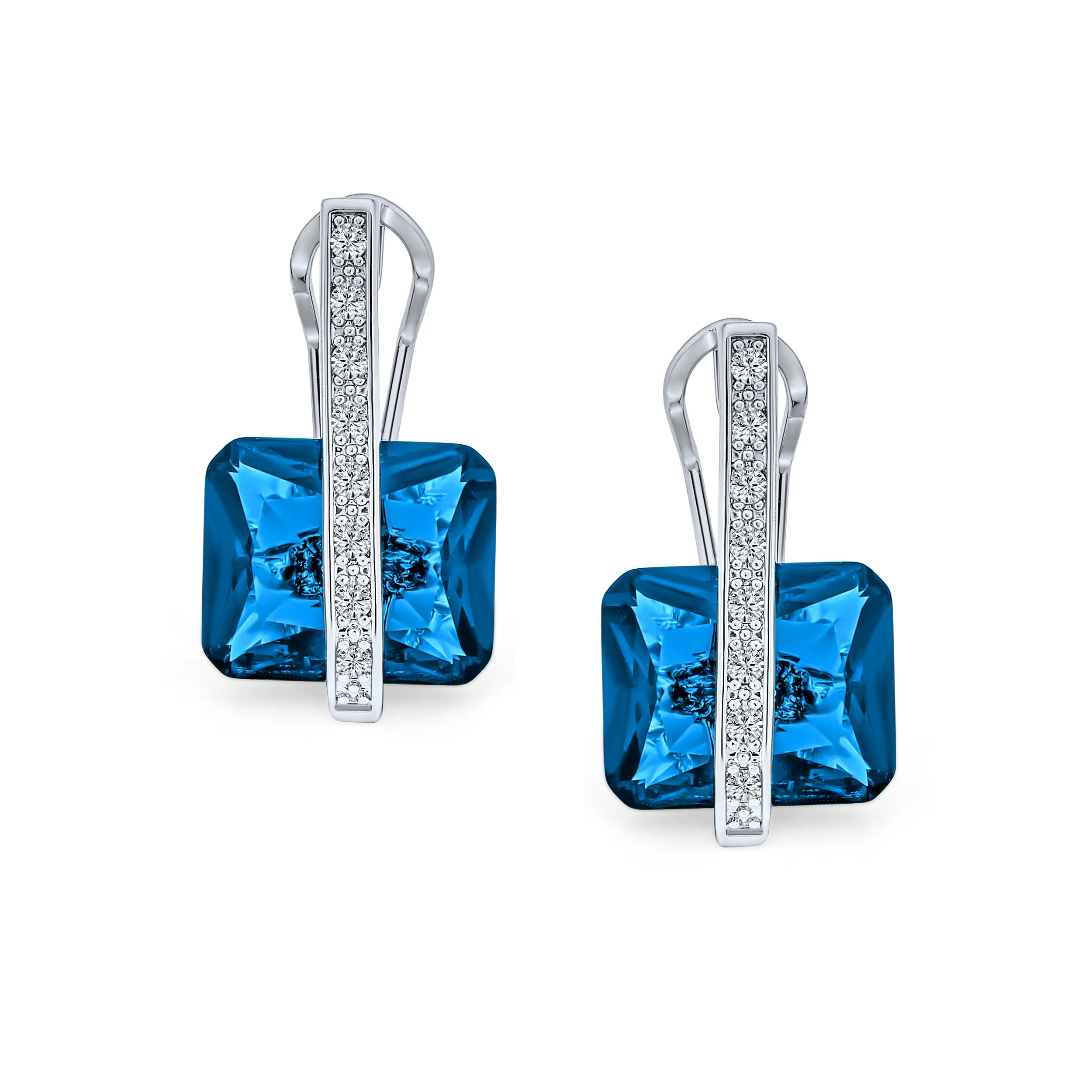 Art Deco Style Cubic Zirconia Rectangle Emerald Cut Drop Earrings Silver Plated - Image 9