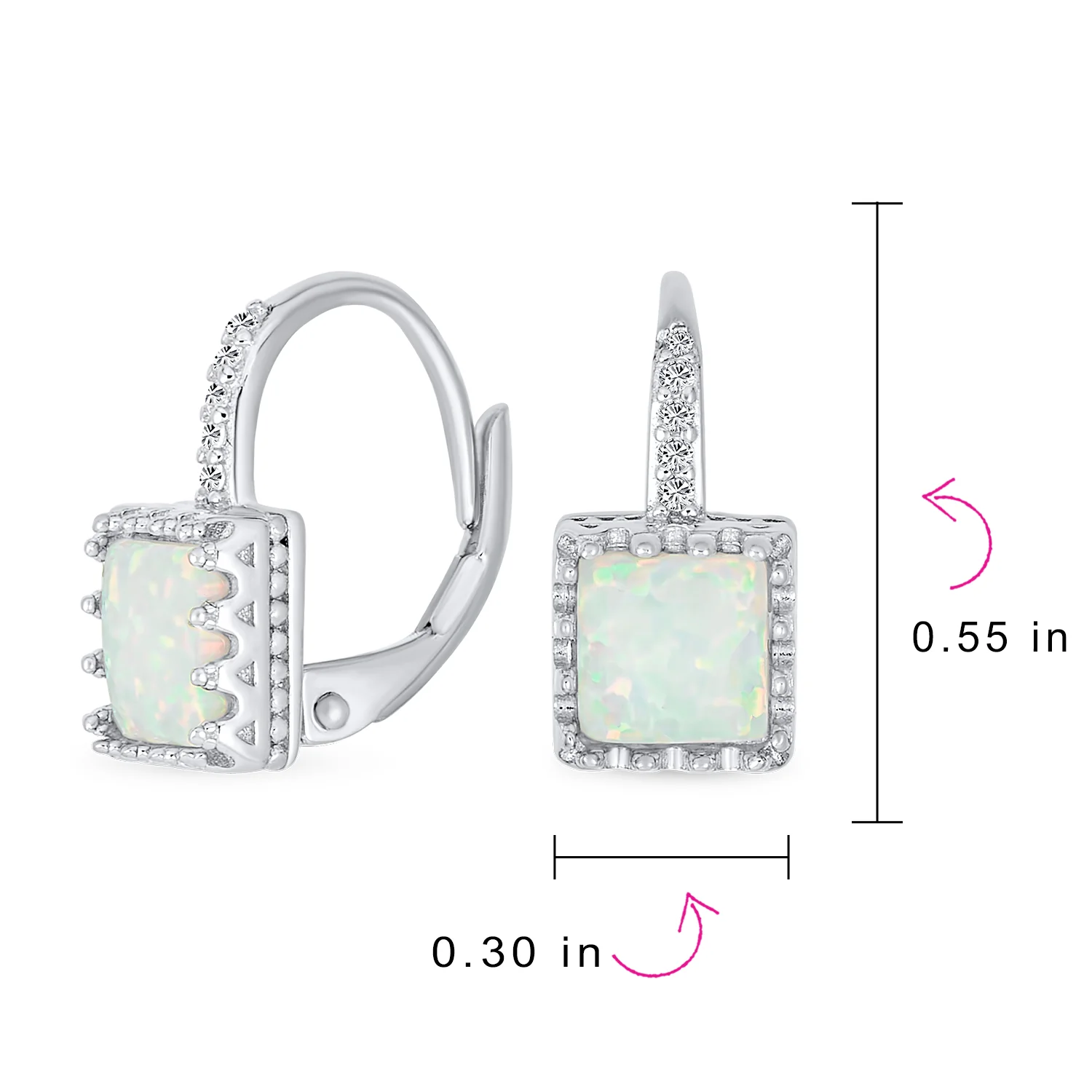 Art Deco Princess Cut Solitaire White Opal Drop Earrings - Image 7